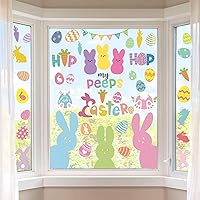Vista 1 de Decoraciones de conejito para ventana, 9 hojas reutilizables estáticas para ventana, huevos de conejo de Pascua, calcomanías de doble cara