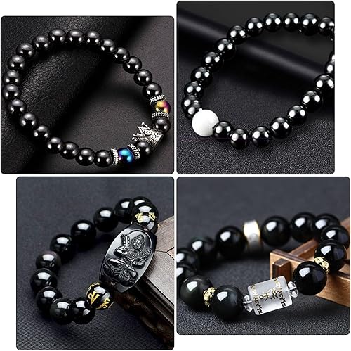 Miniatura 2 de PH PandaHall Cuentas de hematita sintética negra, 316 cuentas redondas de piedras preciosas de 4 tamaños, cuentas sueltas con agujero de 0.04 a