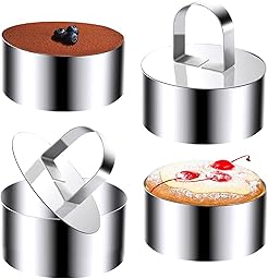 Sikweny 4 Piezas Aros Emplatar Acero Inoxidable, Moldes Cocina con Putter Moldes Tartar Circular, Anillos de Postre Reutilizable para Mousse Tartas Pasteles Glaseados (8 CM)