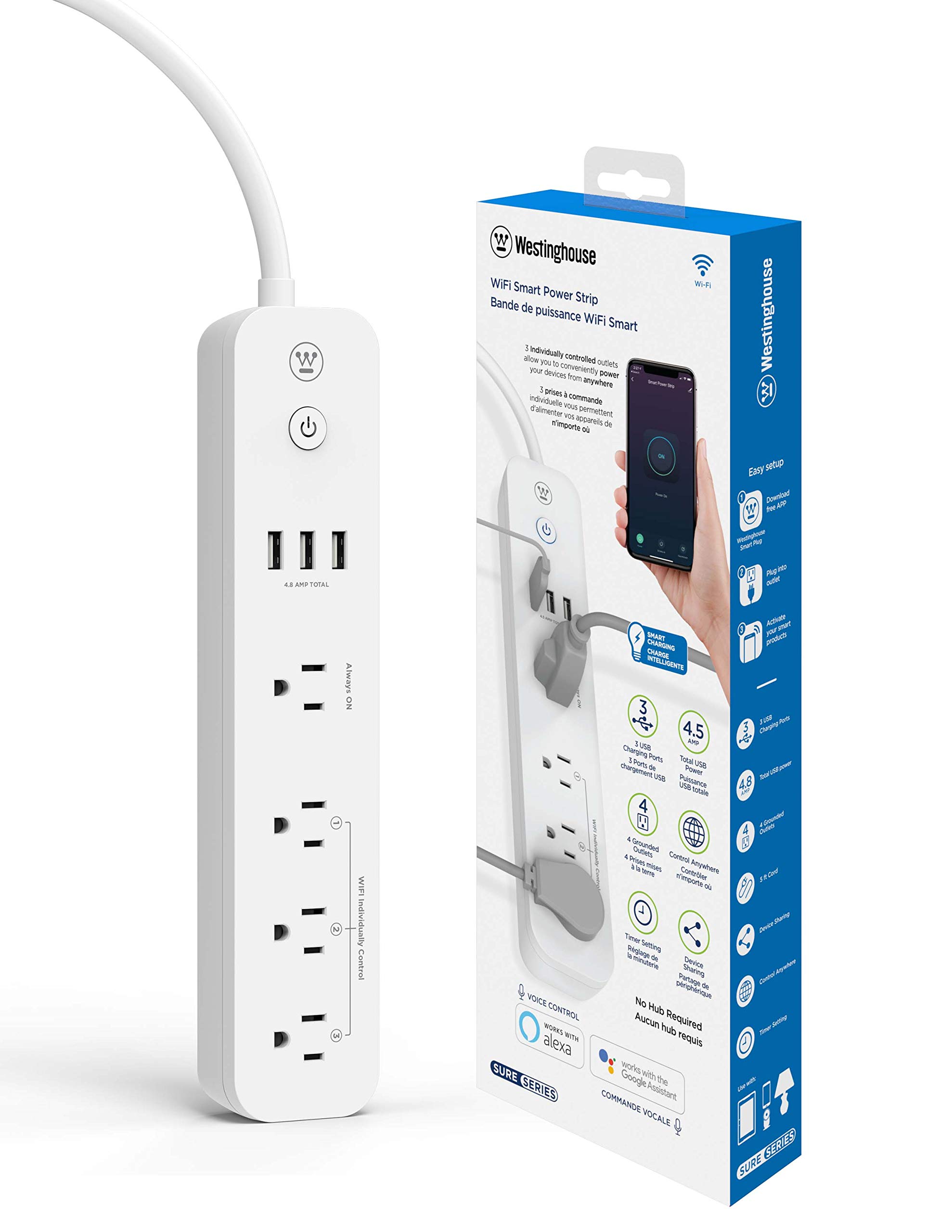 Westinghouse 94012 Sure Series Wi-Fi Power Strip Smart Outlets, White