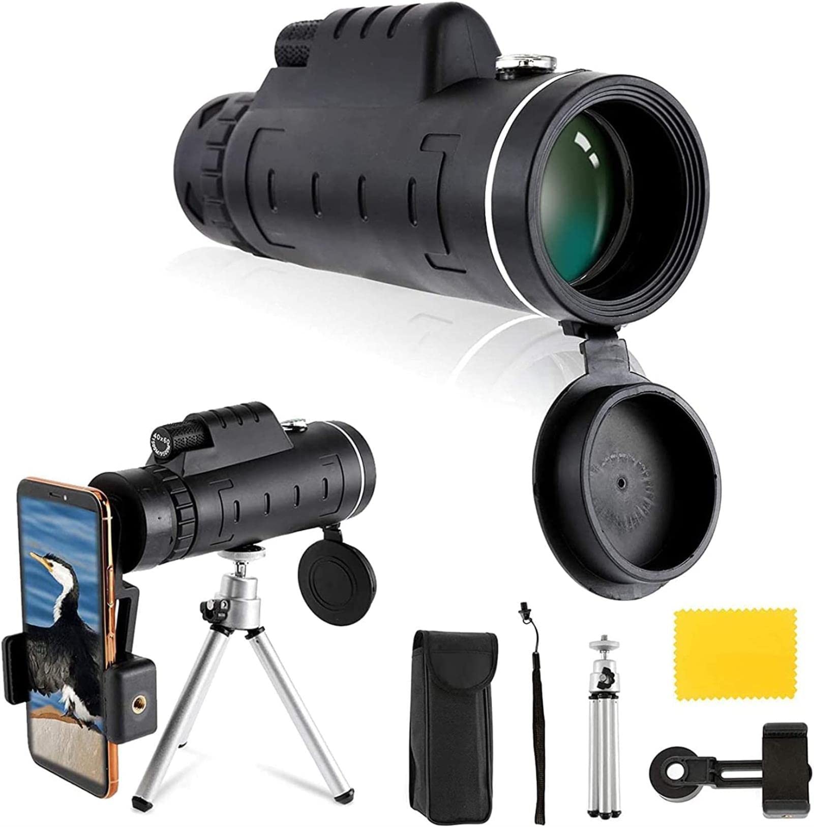 40x60 BAK4 HD Monokular-Teleskop mit Dual-Fokus-Optik, Smartphone-Halterung und verstellbarem Stativ für Beobachtungen bei Tag und schwachem Licht