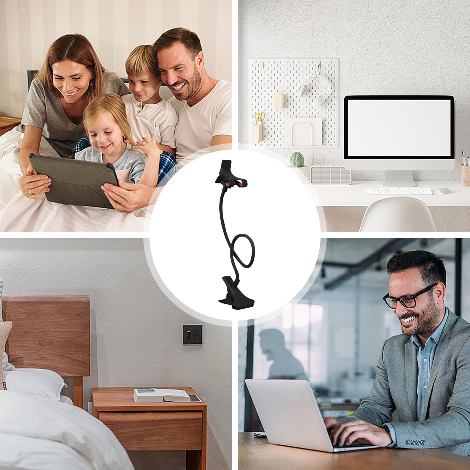 Générique Support Téléphone à Col de Cygne - Bras Long Réglable avec Support pour Tête de Lit ou Chevet,Pince Multifonction pour Smartphones - Fixation Stable Gym, Chambre, Cuisine
