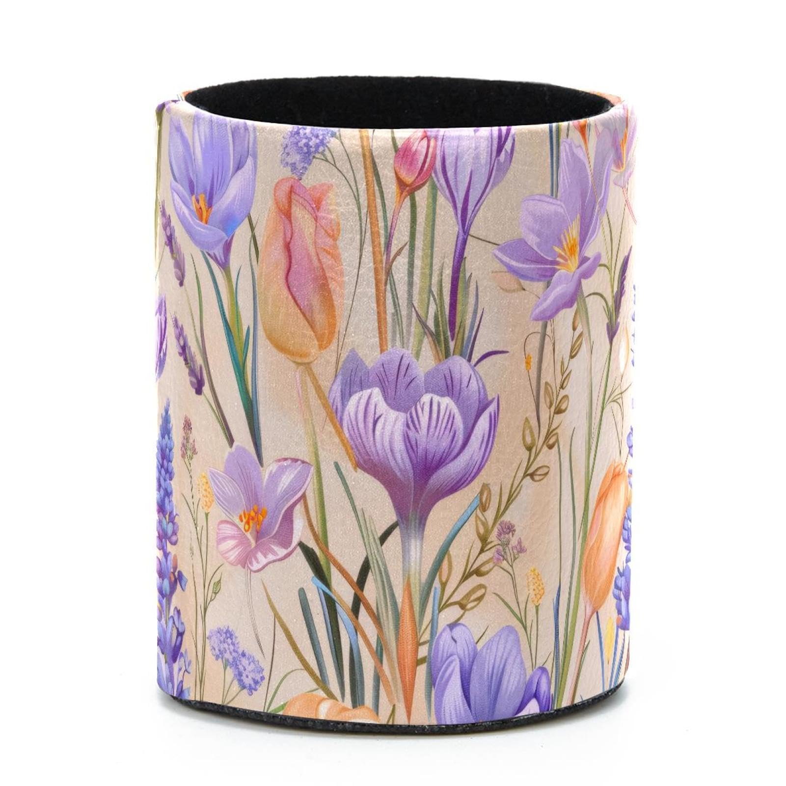 VAPOKF Round Pencil Holders for Desk, Lavender Flower Pen Holders Pen Pot Makeup Brushes Storage Desktop Stationery Supplies Organiser for Home Office