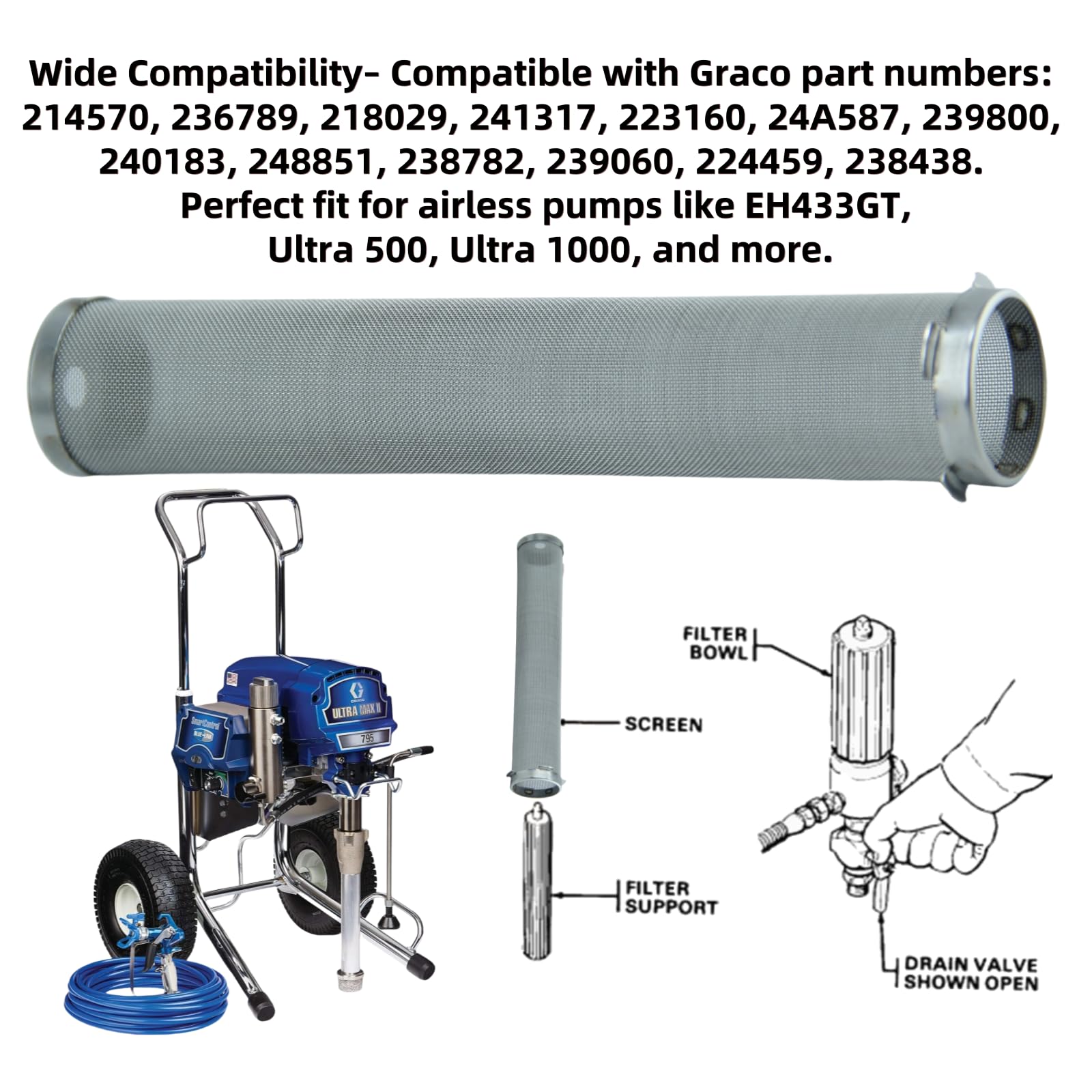 167025/224459 /238438 60 Mesh 6 Packs Manifold Filter,for Graco