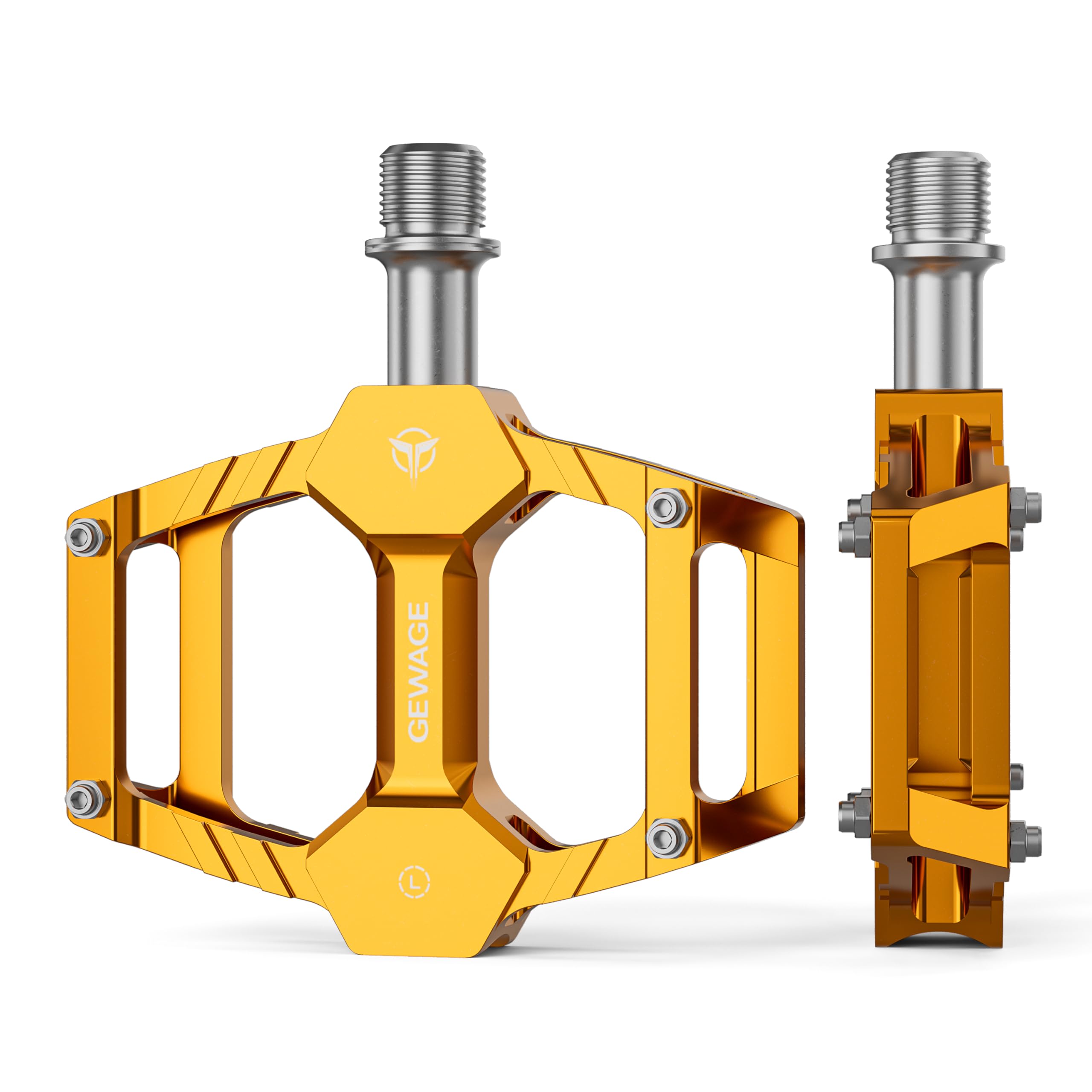 GEWAGE Pedales de Bicicleta – Pedales de Aluminio CNC con Eje CR-MO, Solo 283 g, con Clavos Antideslizantes; Ideales para MTB, Gravel, Trekking, Carretera y Bicicletas Infantiles