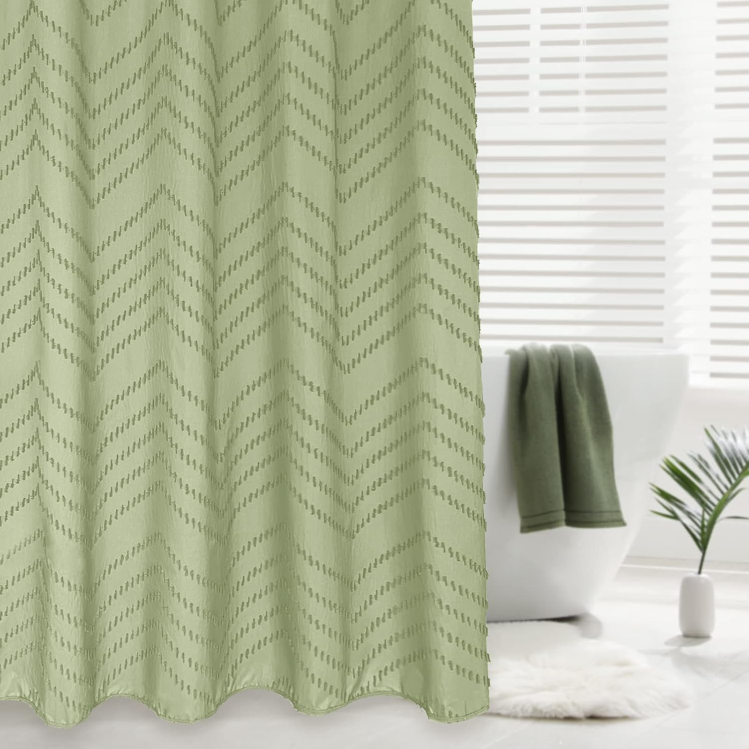 Green Shower Curtain Boho Woven Fabric Shower Curtain