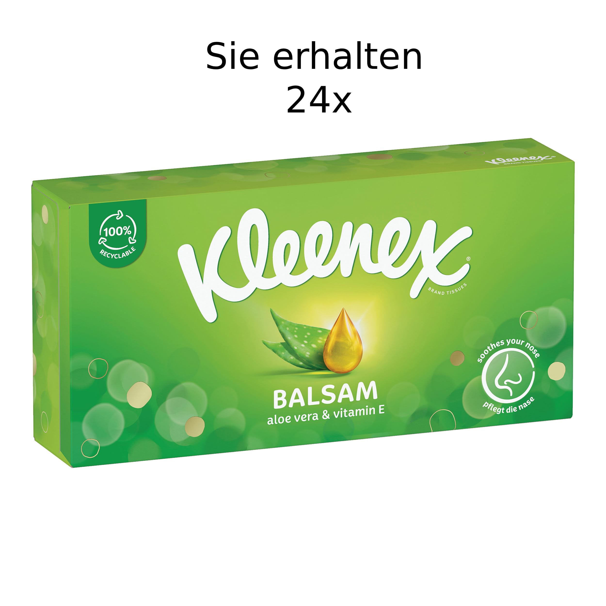 Kleenex Balsam Taschentücher-Box,Aloe Vera & Calendula,4-lagig,24x56 Tücher