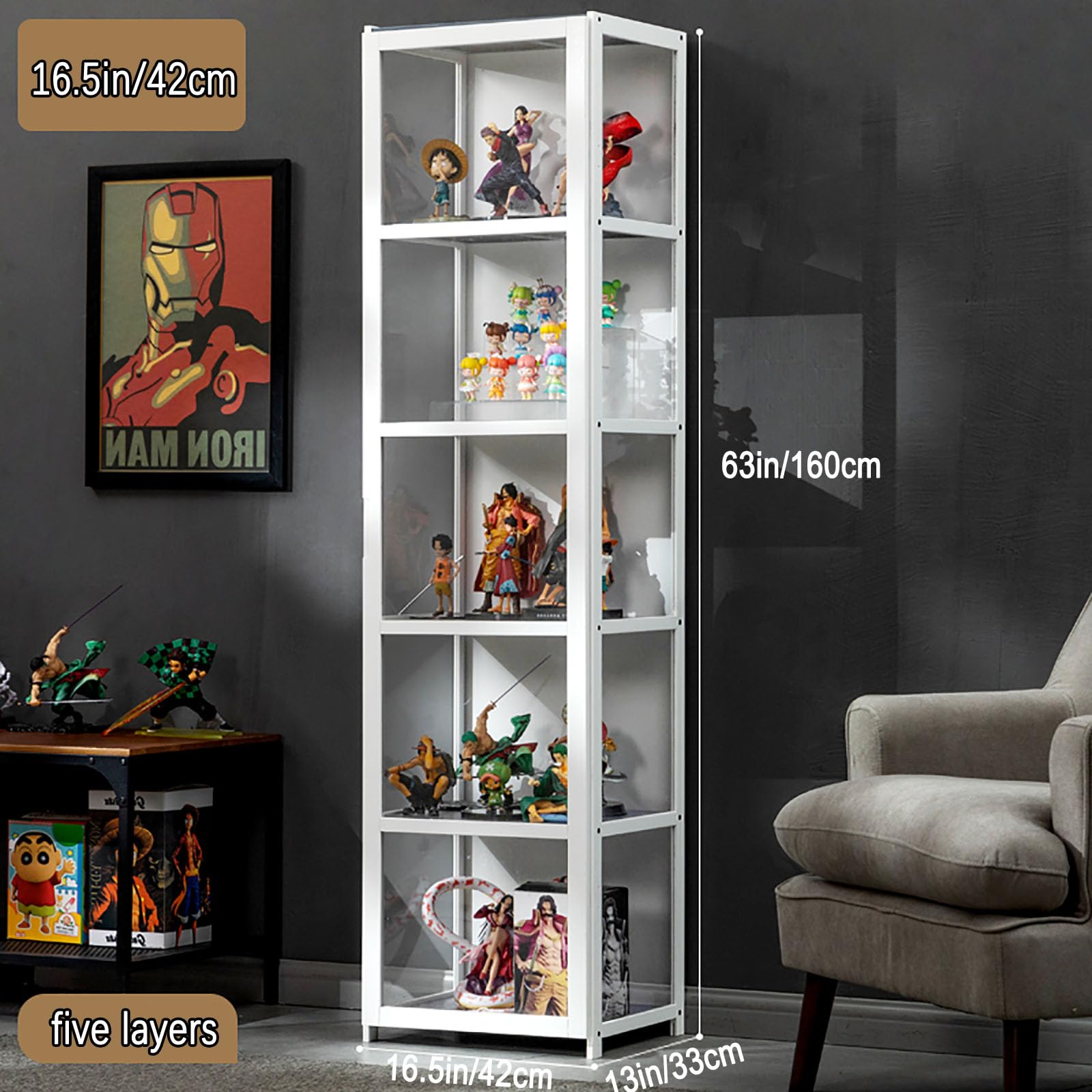 Armoire en bambou avec portes en verre, cadre en bambou naturel, design double porte pour un rangement pratique, résistant à la poussière et facile à nettoyer, vitrine sûre et saine