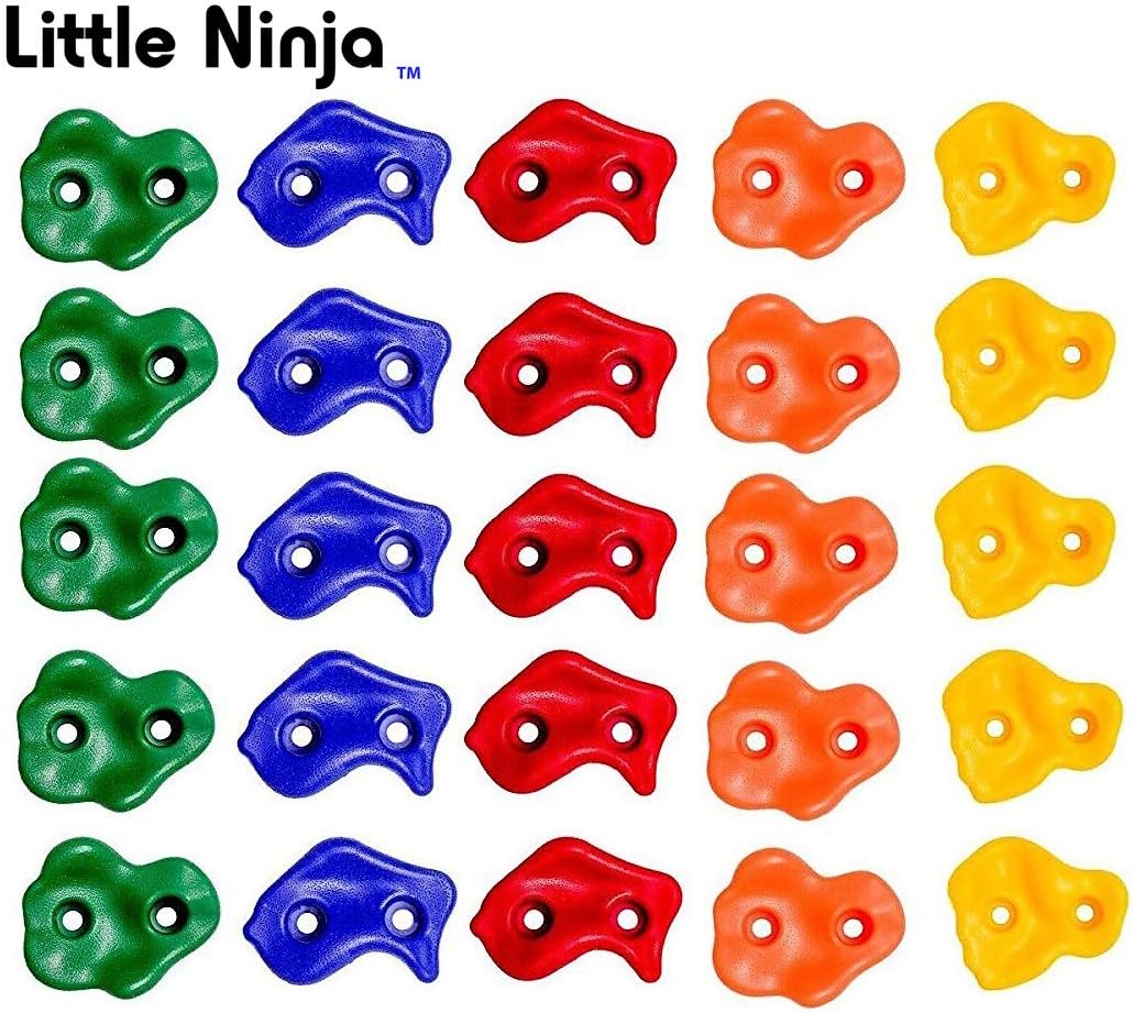 Little Ninja Climbing Holds - 25 Rock Climbing Holds for Kids - Premium Installation Hardware Included - Climbing Rocks for Rock Climbing Wall - Outdoor or Indoor DIY