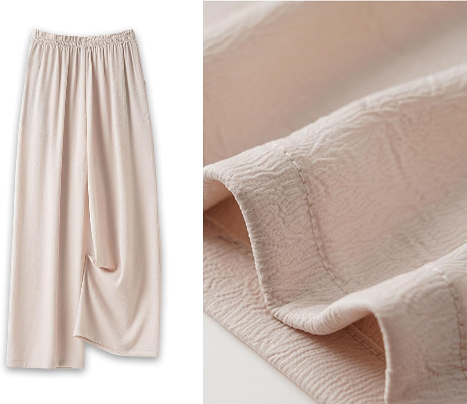 HangErFeng Women Silk Pants Pleated Wide Leg Full Length Trousers Cloud Wave Embroidery Tassel 176 (US, Alpha, X-Large, Regular, Regular)