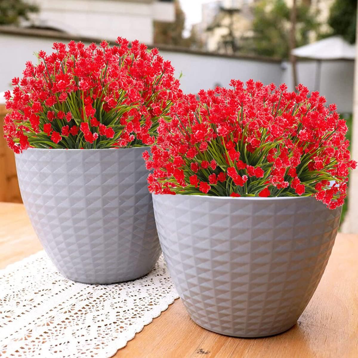 Outdoor Artificial Fake Flowers - 8 Bundles Plastic Flowers Outdoors Plants UV Resistant Faux Flowers for Indoor Outdoor Garden Hanging Porch Window Box Wedding Decor(Red) - Image 4