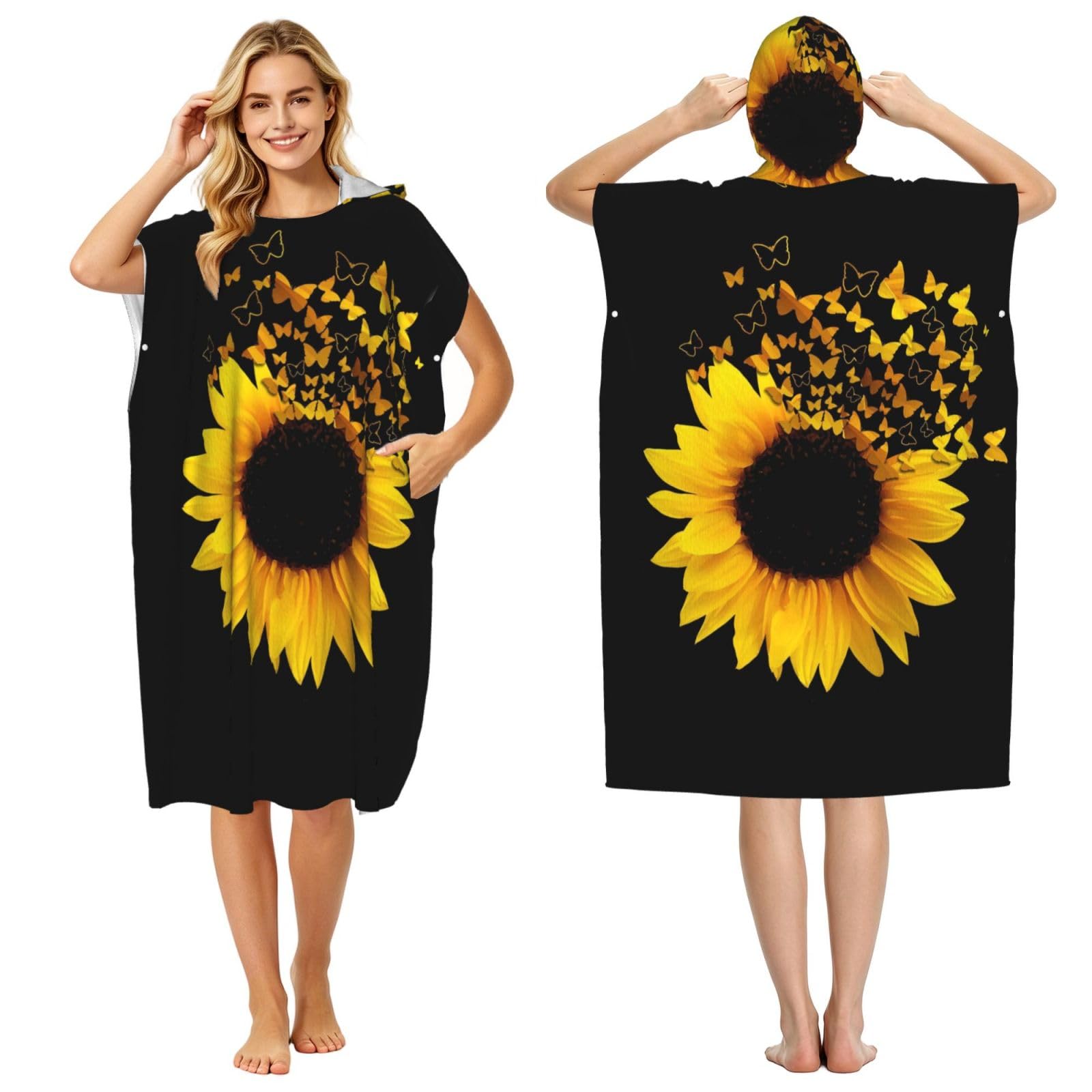Peignoir à capuche de plage imprimé tournesol pour vos sorties piscine
