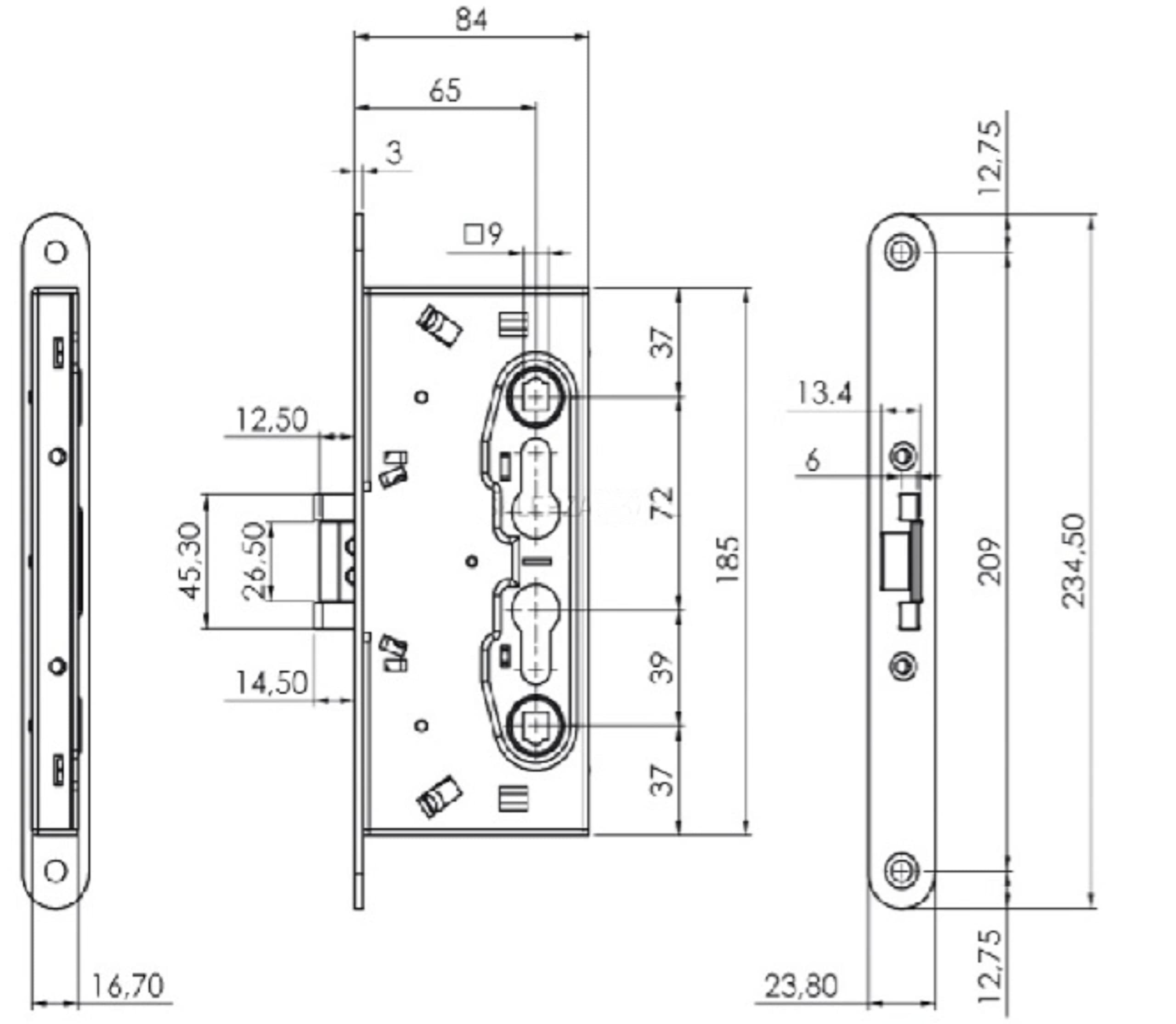 KOTARBAU® Serrure encastrée pour portes coupe-feu 72/65 mm avec serrure anti-panique et portes coupe-feu, argent