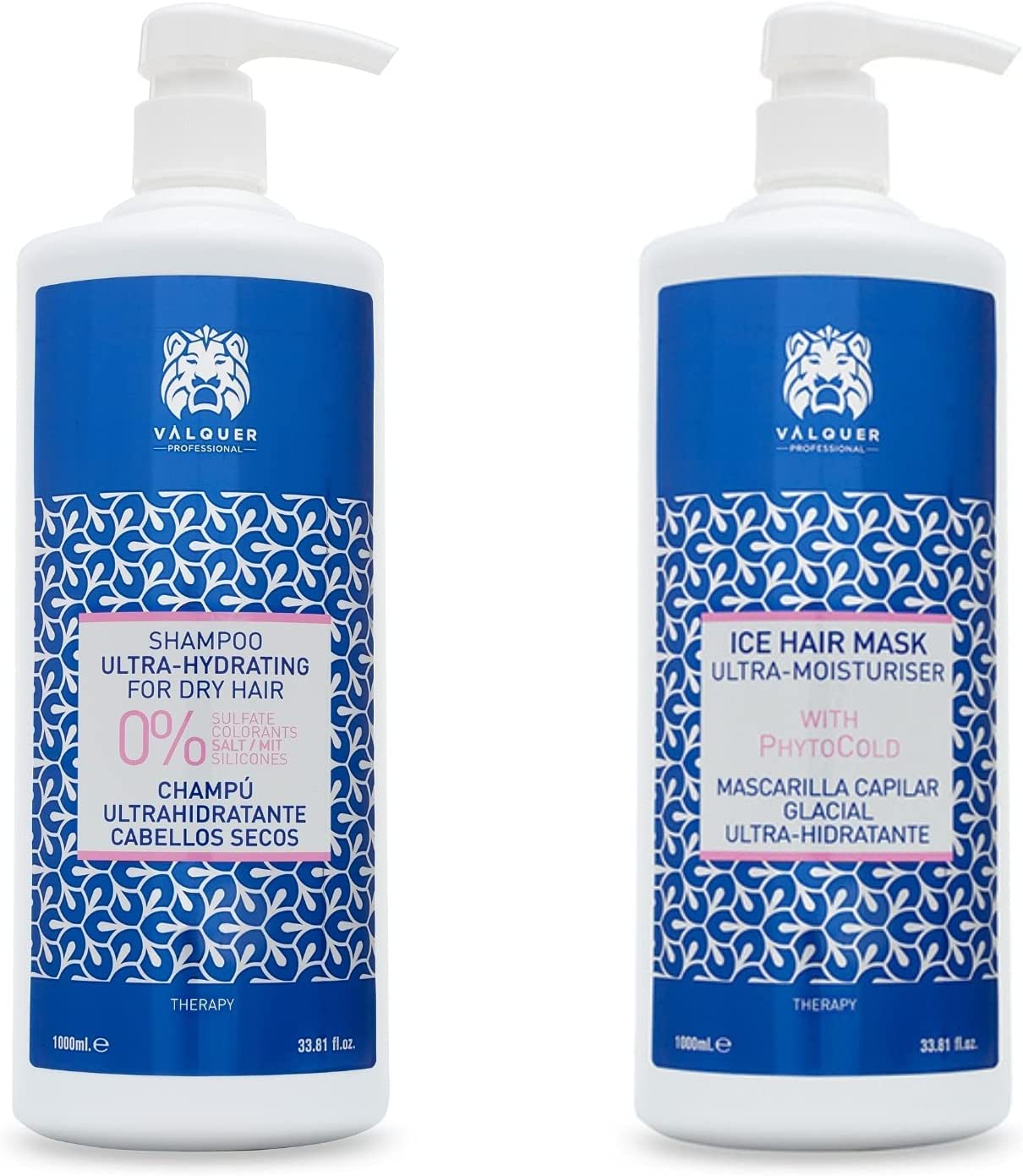 Valquer Profesional Ultra Moisturising Frosted Effect Shampoo + Mask Pack - Salt Free, Silicone Free, Paraben Free and Sulfate Free, Dry Hair - Single Large, 2 Units