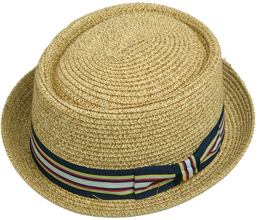 Men's Fancy Summer Straw Pork Pie Derby Fedora Upturn Brim Hat