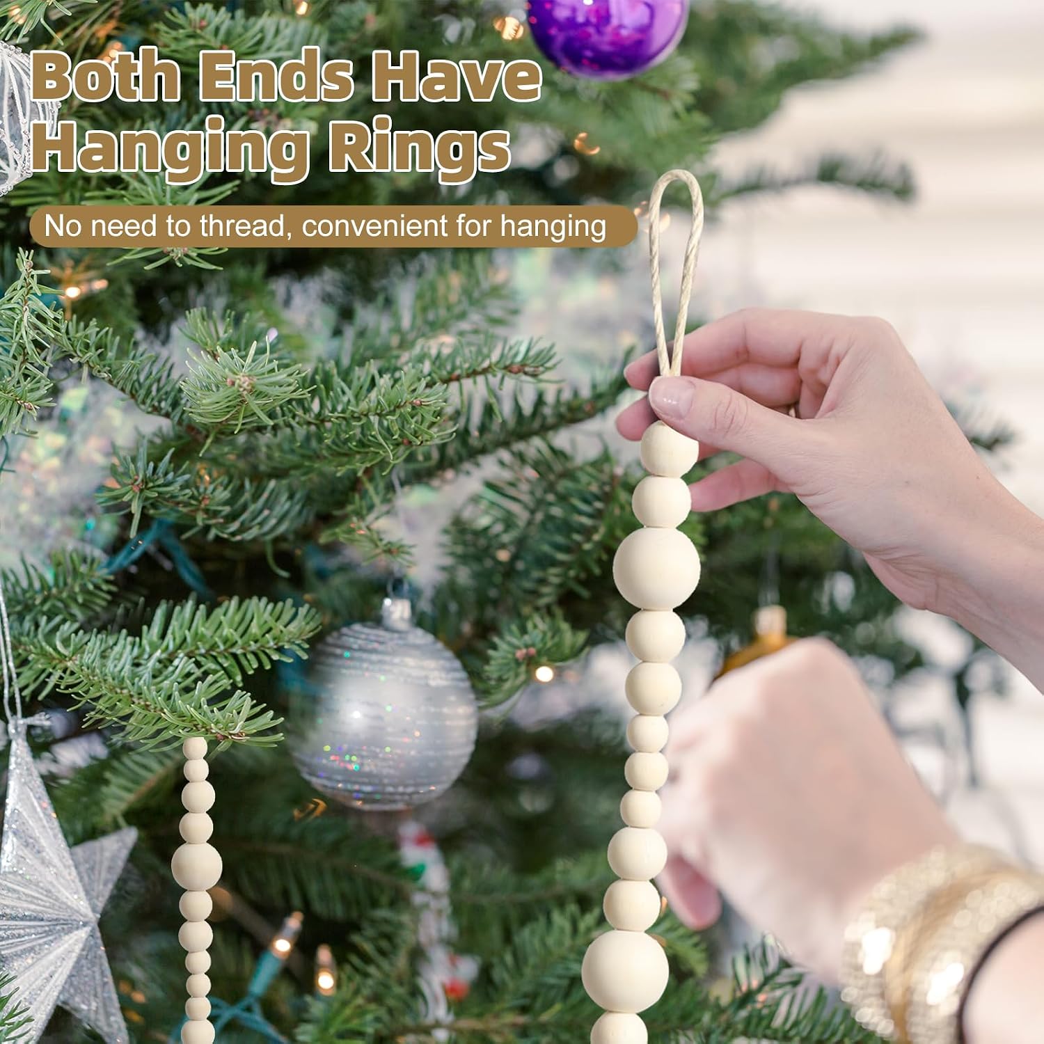 ZenNex 2 Pcs Christmas Wood Bead Garland 18.4 Ft Rustic Boho Decor, Wood