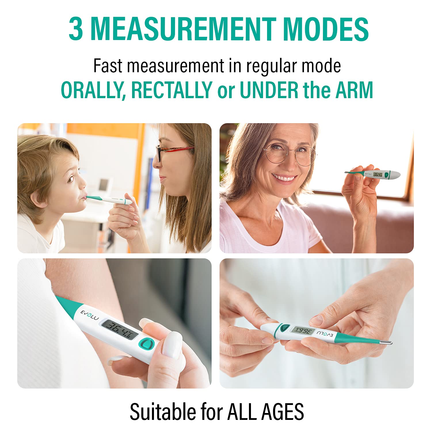Evolu Thermomètre Numérique Flexible - Mesure Rapide 10 Secondes Bouche, Rectale, Aisselle Pour Bébé Enfant Adulte