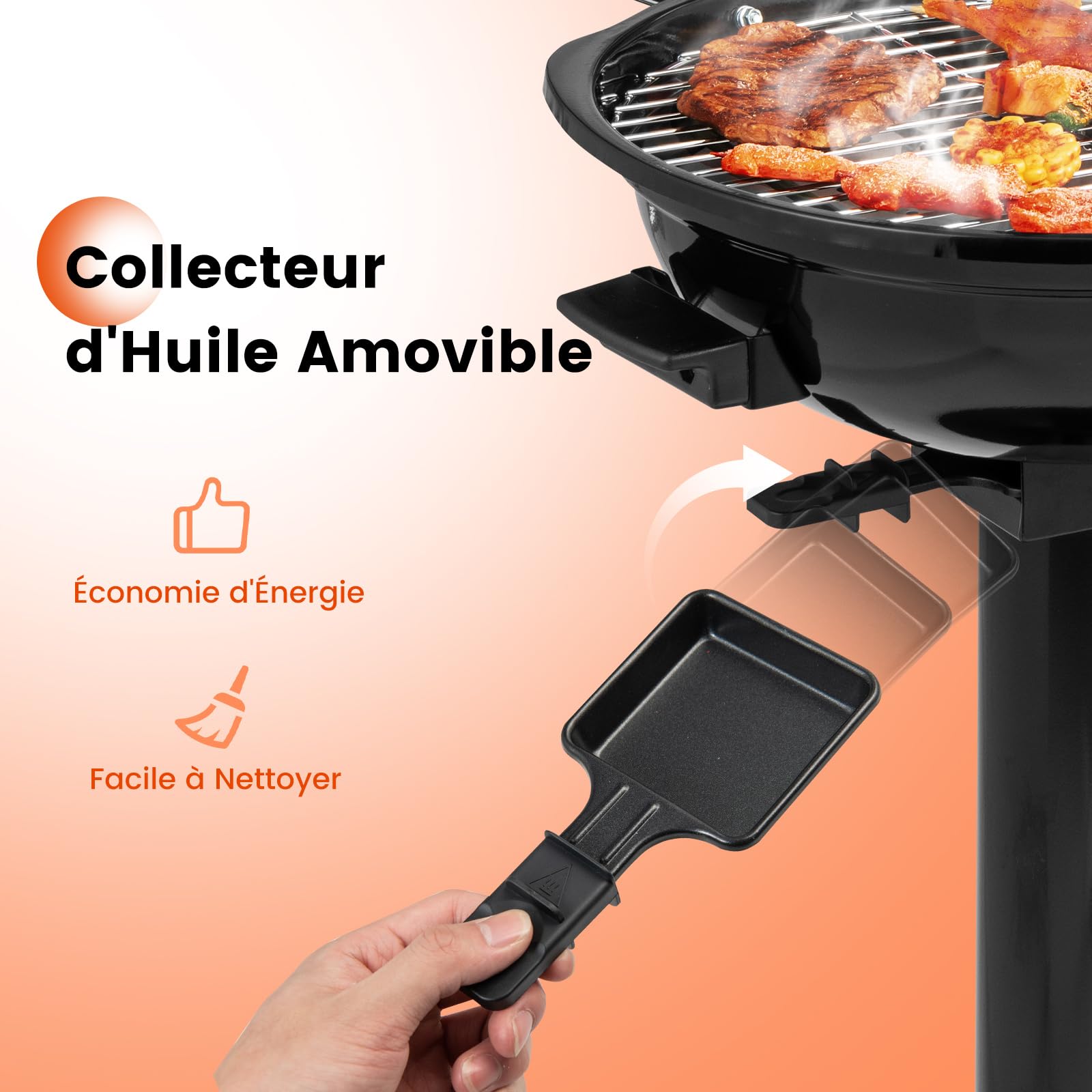 GOPLUS Barbecue Electrique sur Pied φ44CM, 1600W, Température Réglable de 93-218℃, Chauffage Rapide, Grille de Cuisson Métallique, Bac à Graisse et Thermomètre Amovible, pour Intérieur & Extérieur