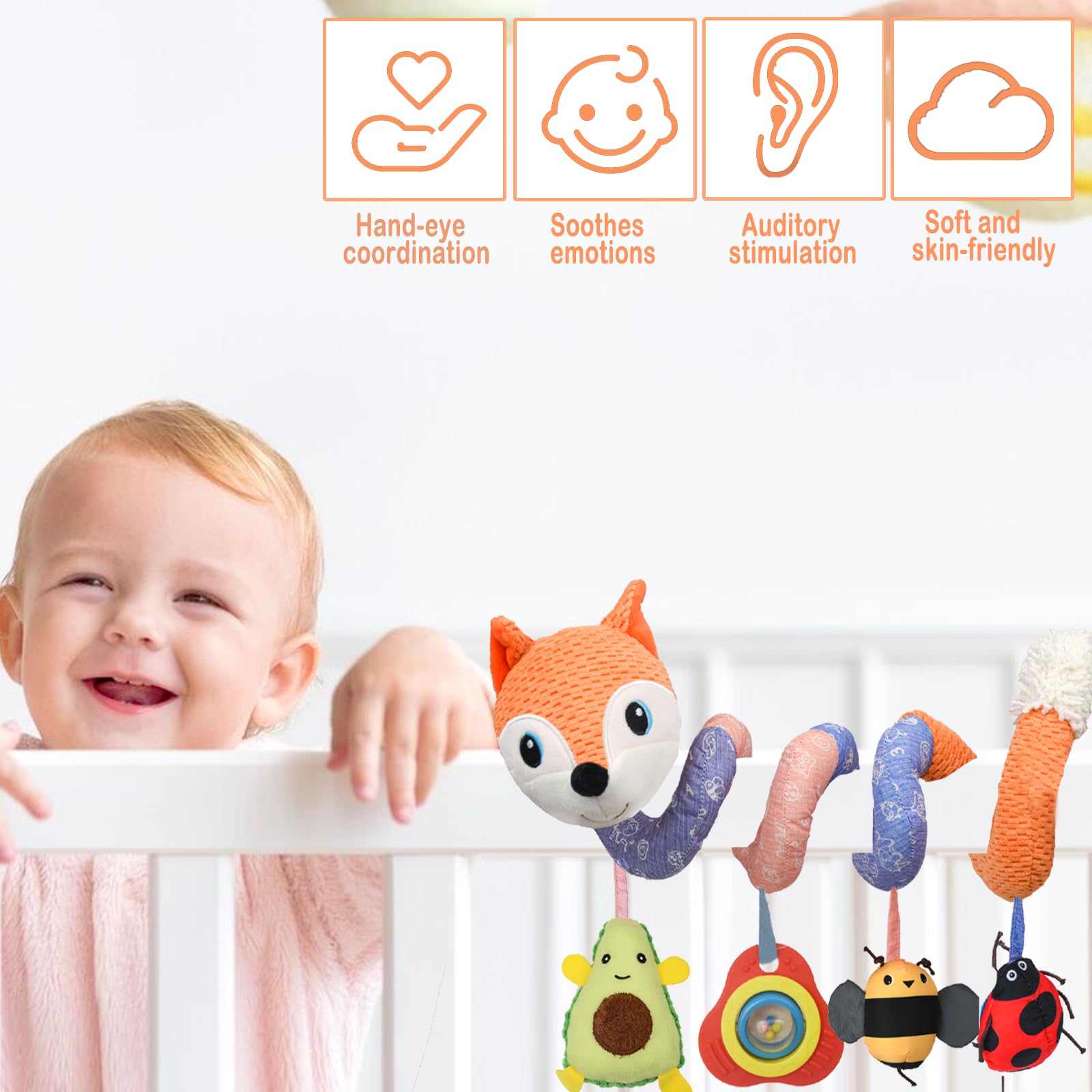 Coriver Jouet Poussette bébé, Spirale d’activité pour siège auto et berceau, Suspendre spirale poussette jouets pour garçons et filles 0+ mois