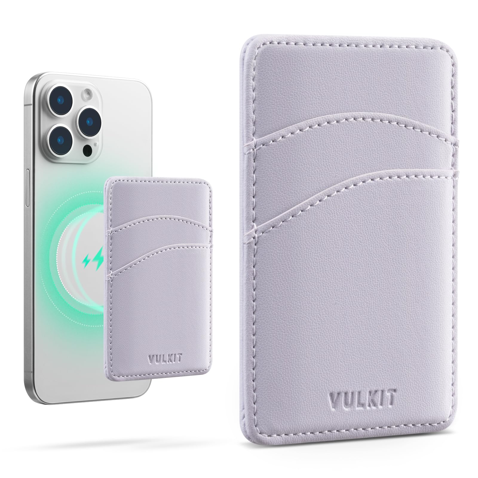 VULKIT Magnetischer Kartenhalter für Handy, dünn, aus Leder, für Damen, Kreditkartenetui mit RFID-Blockierung, Magsafe, Lila, Klassisch