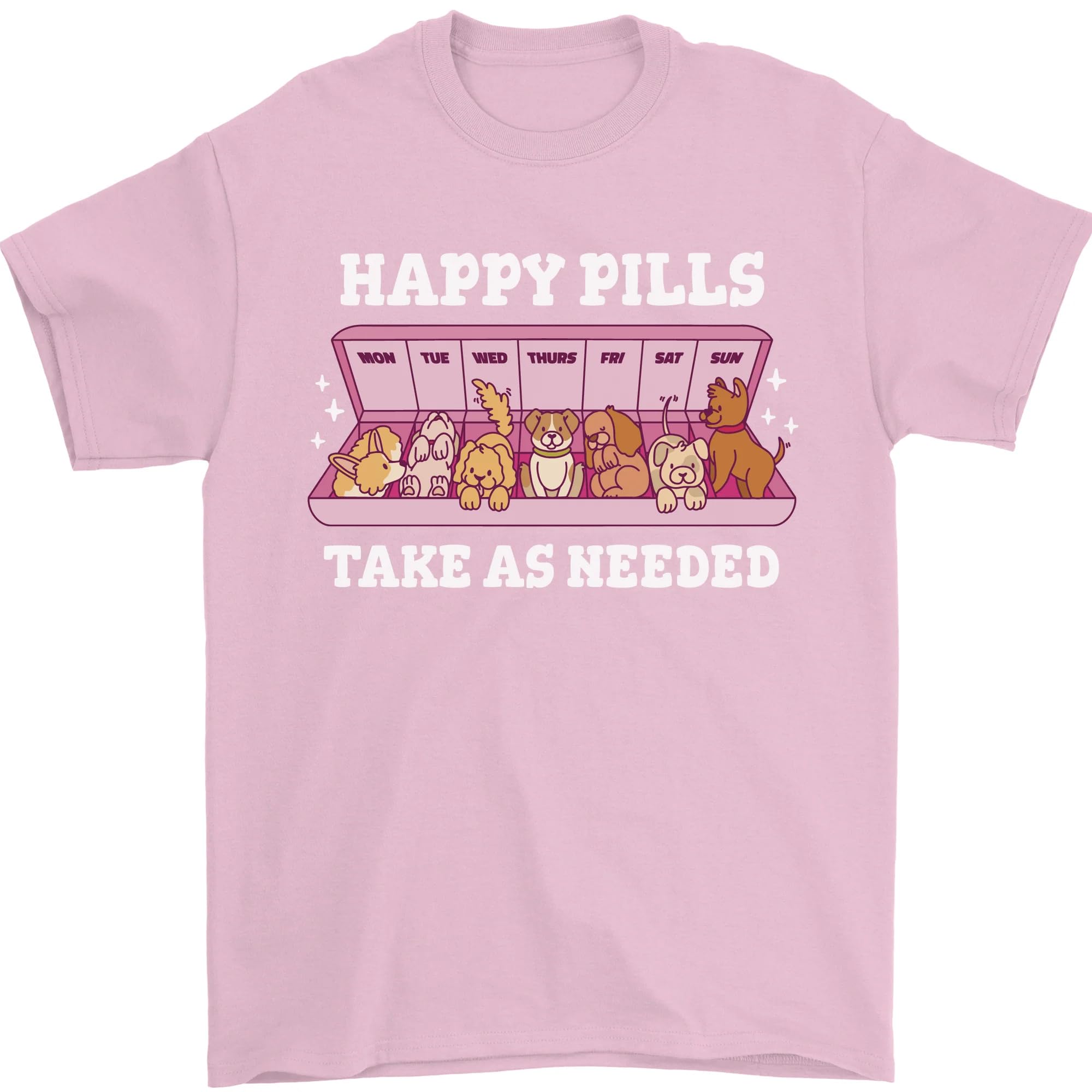 Happy Pills Antidepressants Dogs Mens T-Shirt 100% Cotton Light Pink L