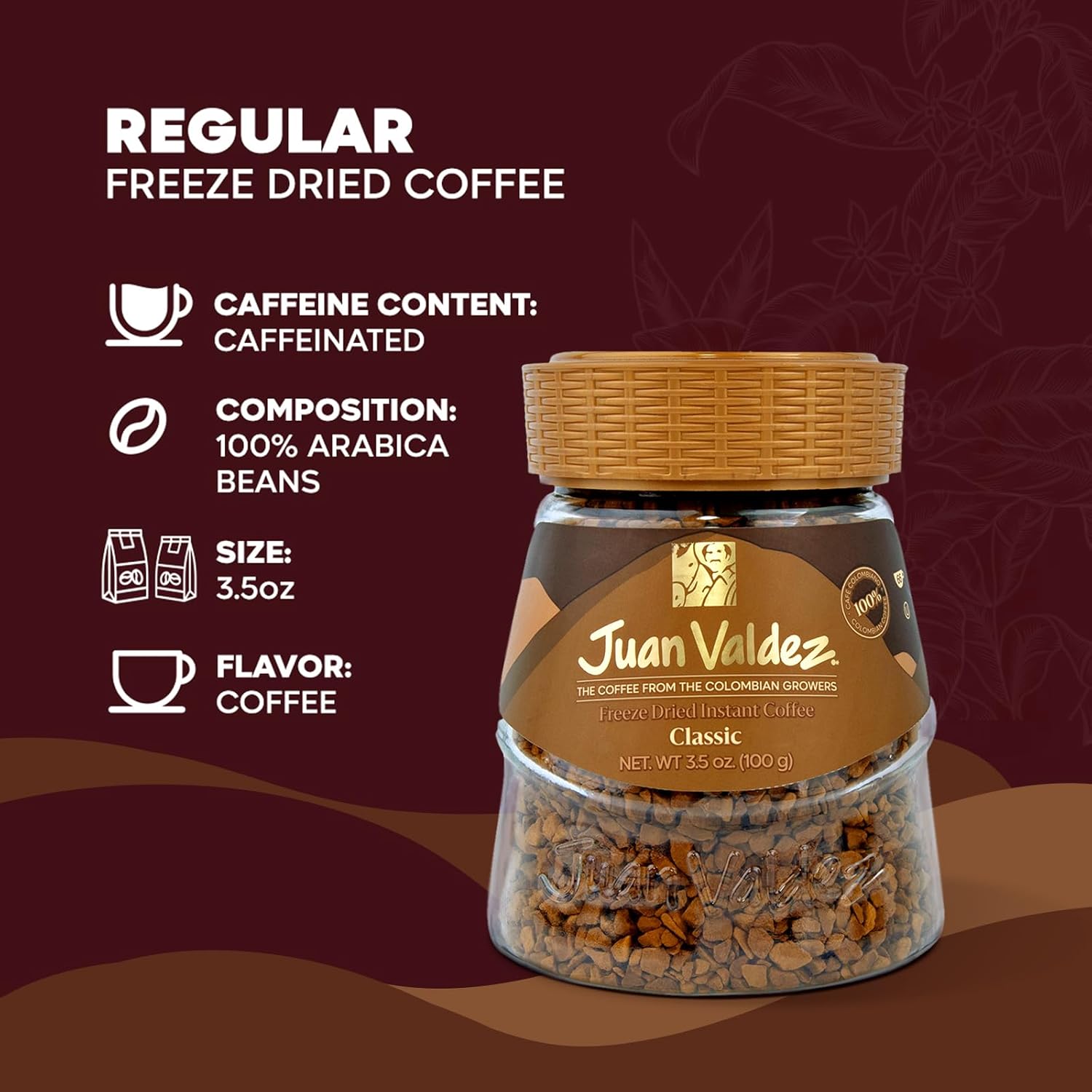 Juan Valdez Freeze-Dried Instant Coffee - Classic Flavor | 100% Colombian Arabica Beans | 3.5 oz / 100 g Jar | Smooth & Rich Taste 100% Colombian Coffee | Easy to Prepare | 2 Pack