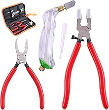 Heavy Duty Glass Running Pliers, Breaker Grozer Pliers and Grip Oil Feed Glass Cutter Kit, Professional Stained Glass Cutting Tool with Extra Rubber Tips Perfect for Stained Glass Work