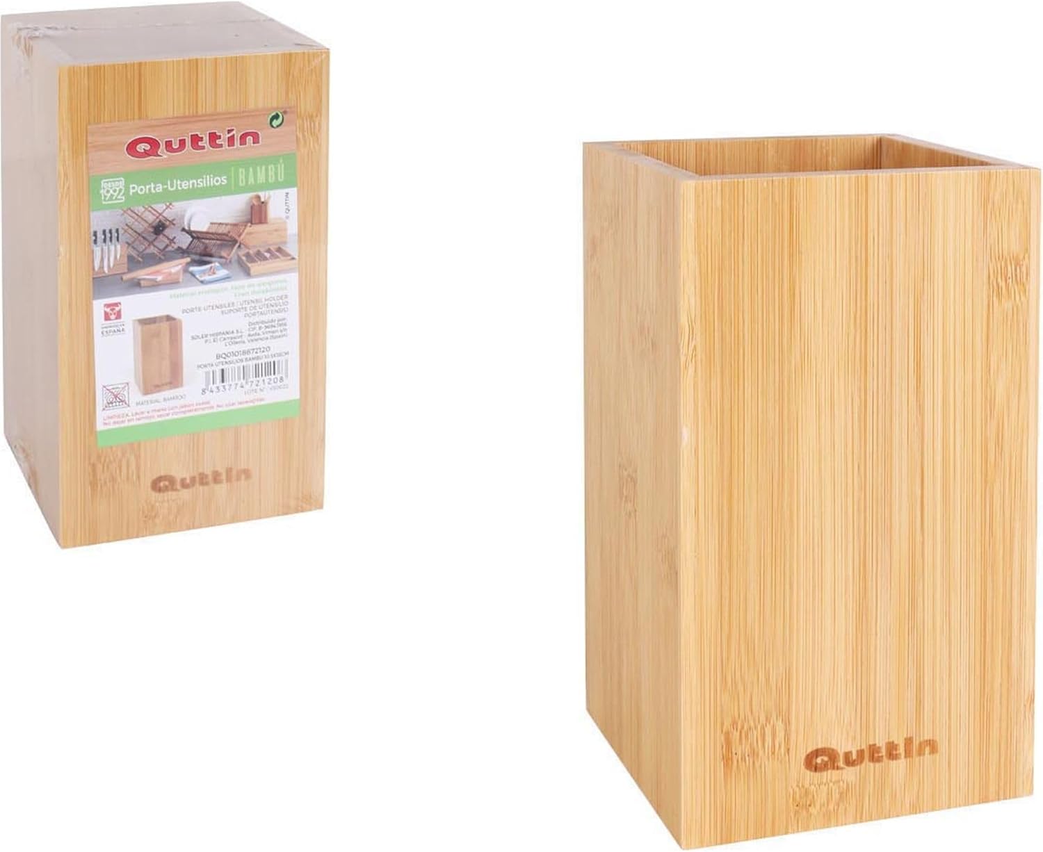 Quttin DKD Home Decor Natural Bamboo Kitchen Utensil Bottle (10.5 x 10.5 x 18 cm)