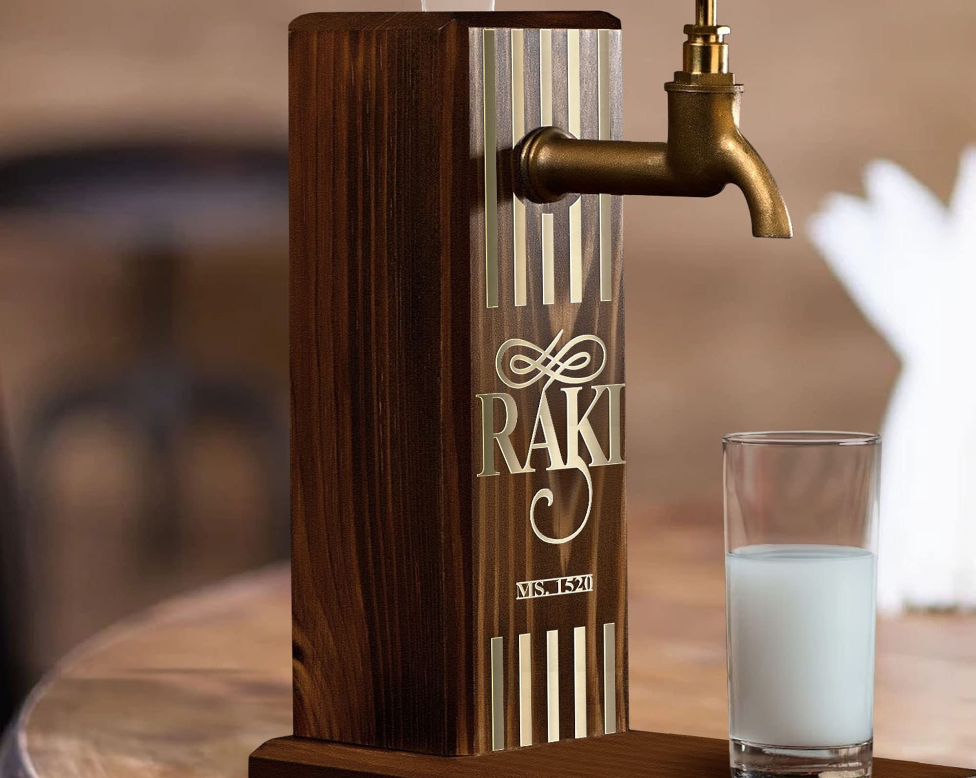 Bk Gift Özel Rakı Baskılı Musluklu Doğal Ahşap İçki Standı, İçki Çeşmesi, Doğum Günü Hediyesi, Ev Hediyesi, İçecek Dispenseri