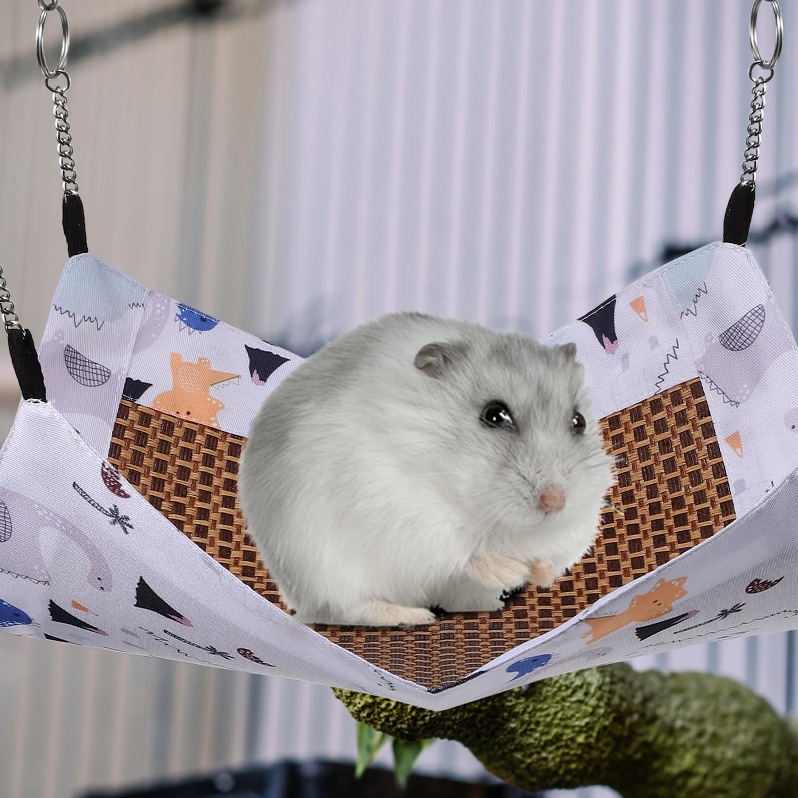 POPETPOP Hamaca Colgante para Hámster Y Mascotas Pequeñas Cama Y Transpirable con Diseño De Dibujos Animados Fácil De Colgar Y Lavable para Chinchillas Y Ardillas