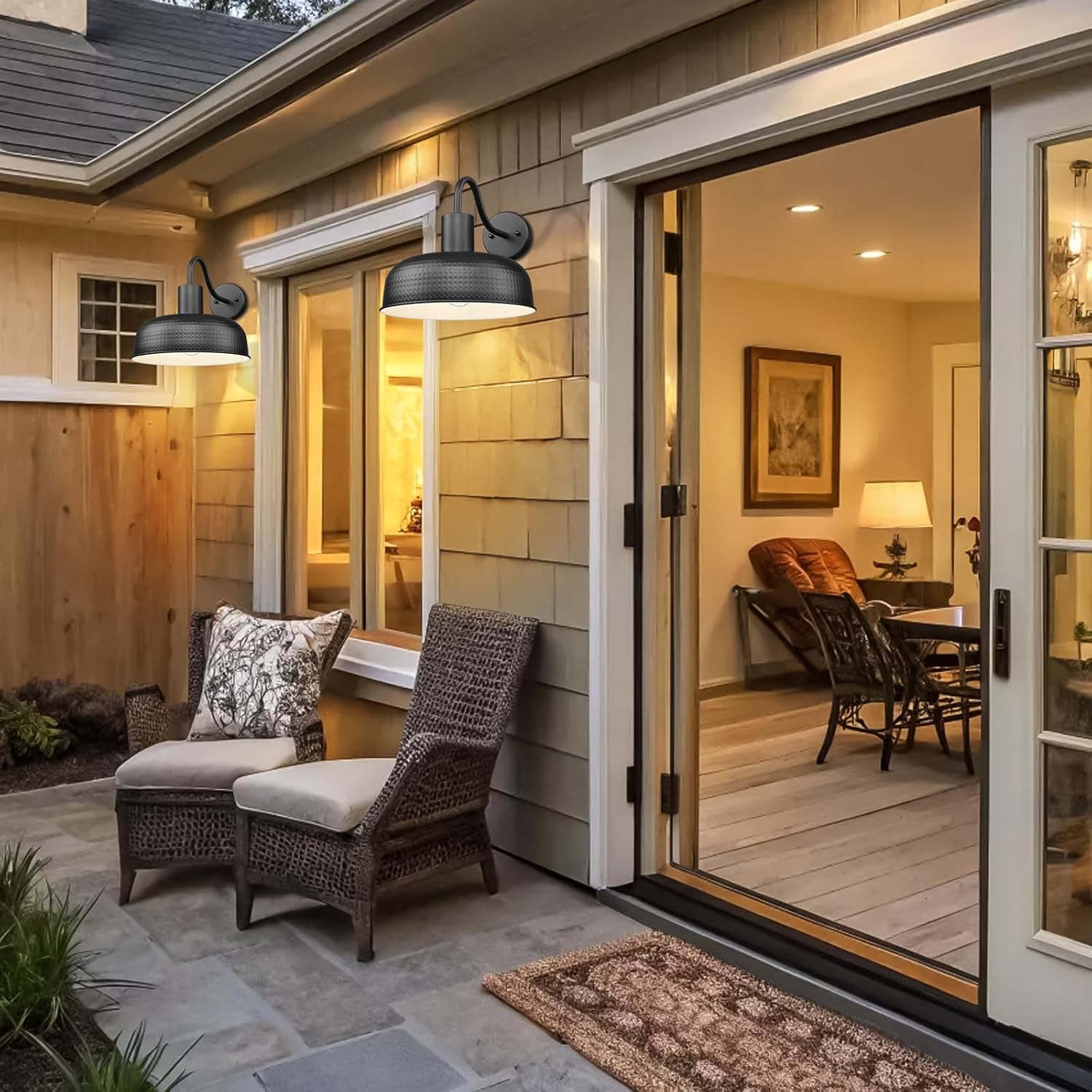 Darkaway Solar Barn Light, Industrial Outdoor Wall Light Dusk to Dawn Wall Sconce Gooseneck Exterior Wall Mount Lighting Fixture with Hammered Dome Metal Shade for House Garage Porch Shed Hallway