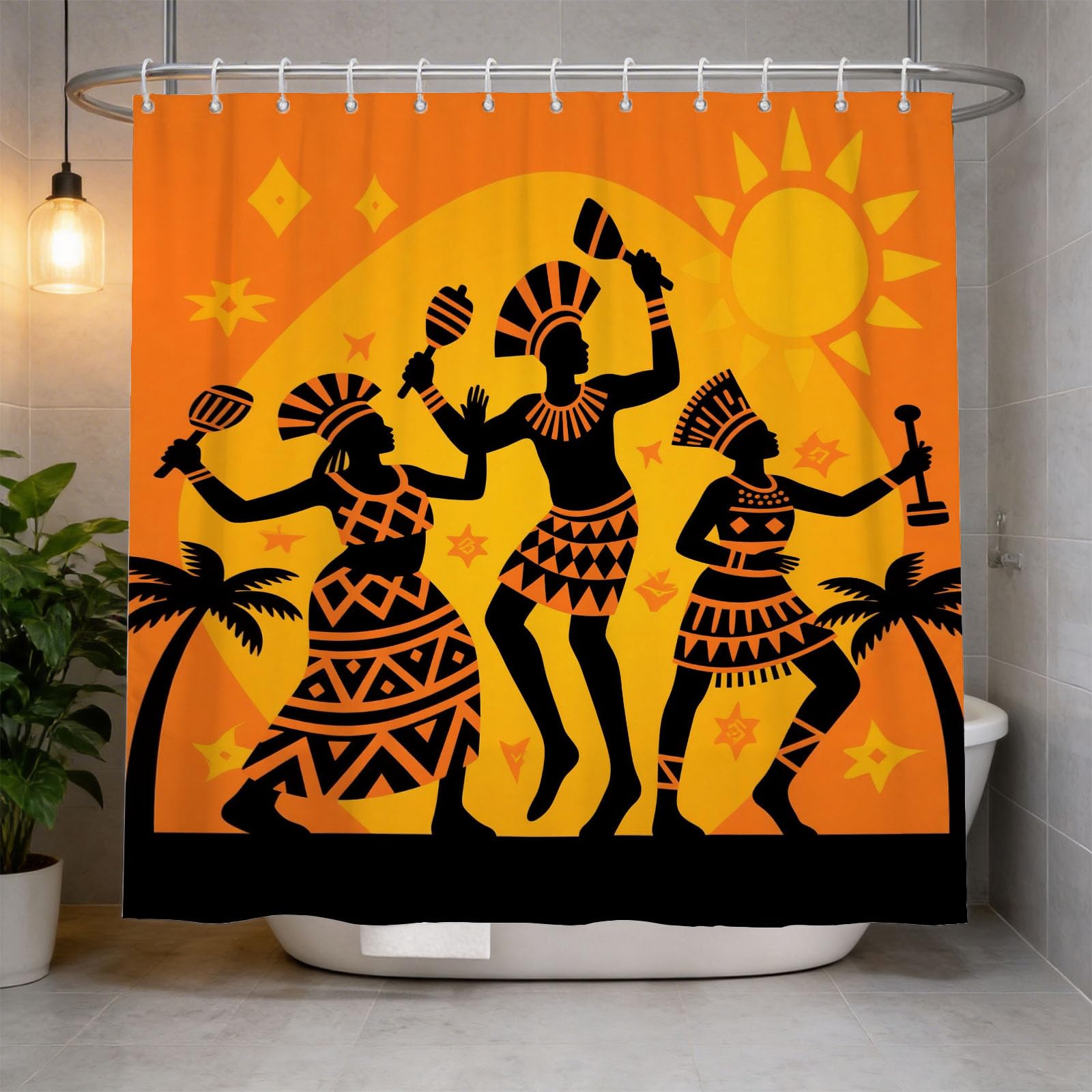 Hongduo 3D African Tribe Shower Curtain for Stalls Bathtubs Cartoon Bathroom Decor Shower Curtain Set Polyester Fabric Waterproof 180x200cm/71X79 Inch with Hooks