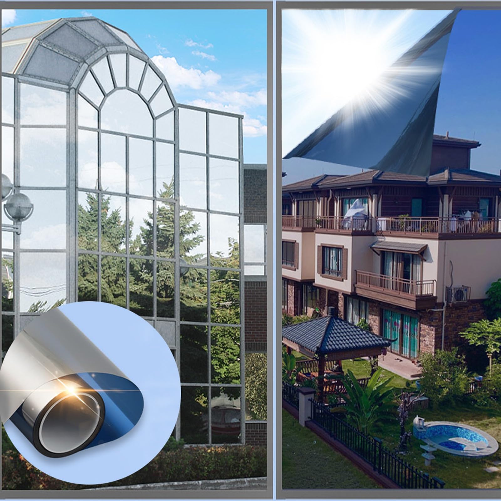 HJXGQJM Pellicola Specchio Vetri Pellicola Finestre Privacy Adesivo Oscurante da Vetro, Anti-UV E Controllo del Calore Pellicola Privacy Monodirezionale Adatto per Ufficio Casa, Blu(75x300cm)