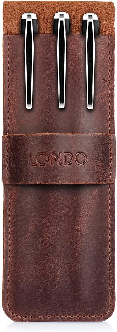 Londo Genuine Leather Pen and Pencil Case with Tuck in Flap, Stationery Bag - Image 2