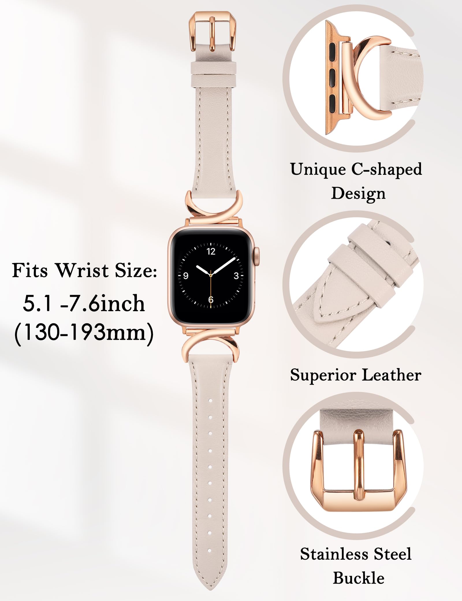 TOYOUTHS Leather Strap Compatible with Apple Watch Straps 44mm 45mm 49mm 46mm 42mm Women Slim Thin Dressy Strap with C-Shaped Buckle for iWatch 11 10 9 8 7 6 5 4 SE/Ultra 3 2 1 - Image 3