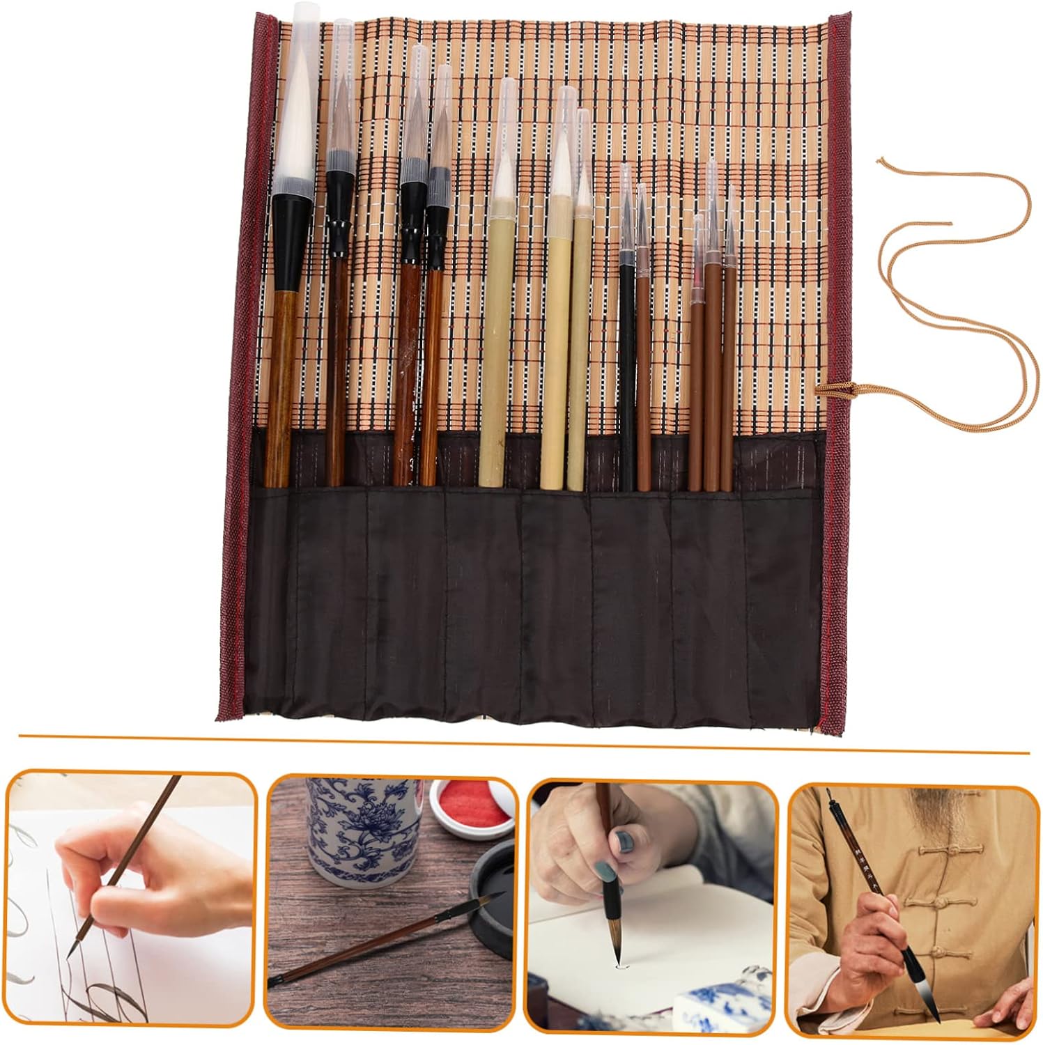 12-Piece Chinese Calligraphy Brush Set for Beginners Ink Painting Writing Brushes Watercolor Techniques Includes Holder and Ink Tray