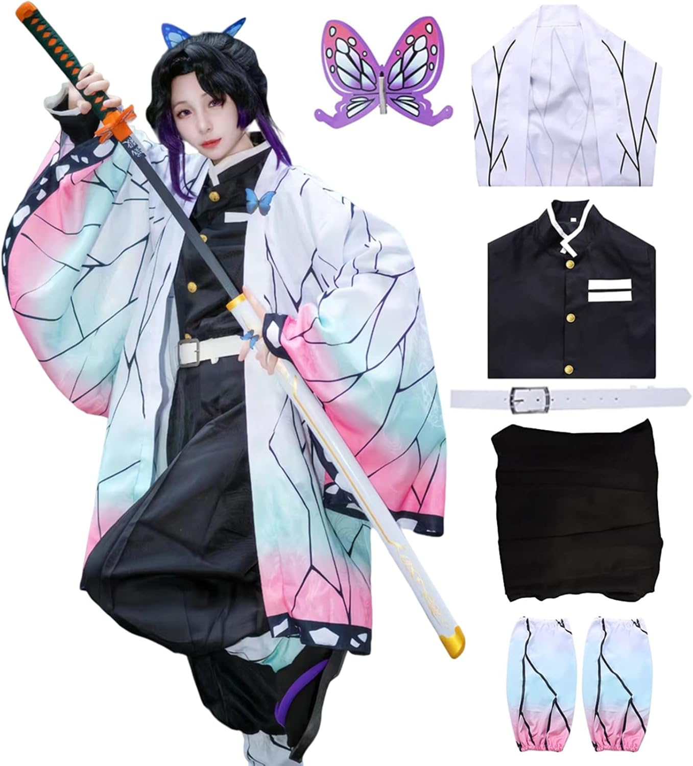 AAnime Cosplay Costume Kimono for Adult Robe Cloak Anime Costume Set Halloween Kimono Outfit Cosplay with Wig