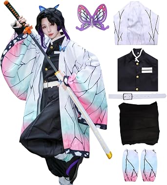 Buyoem Anime Cosplay Costume for Adult Robe Cloak Halloween Kimono Costume Set with Wig