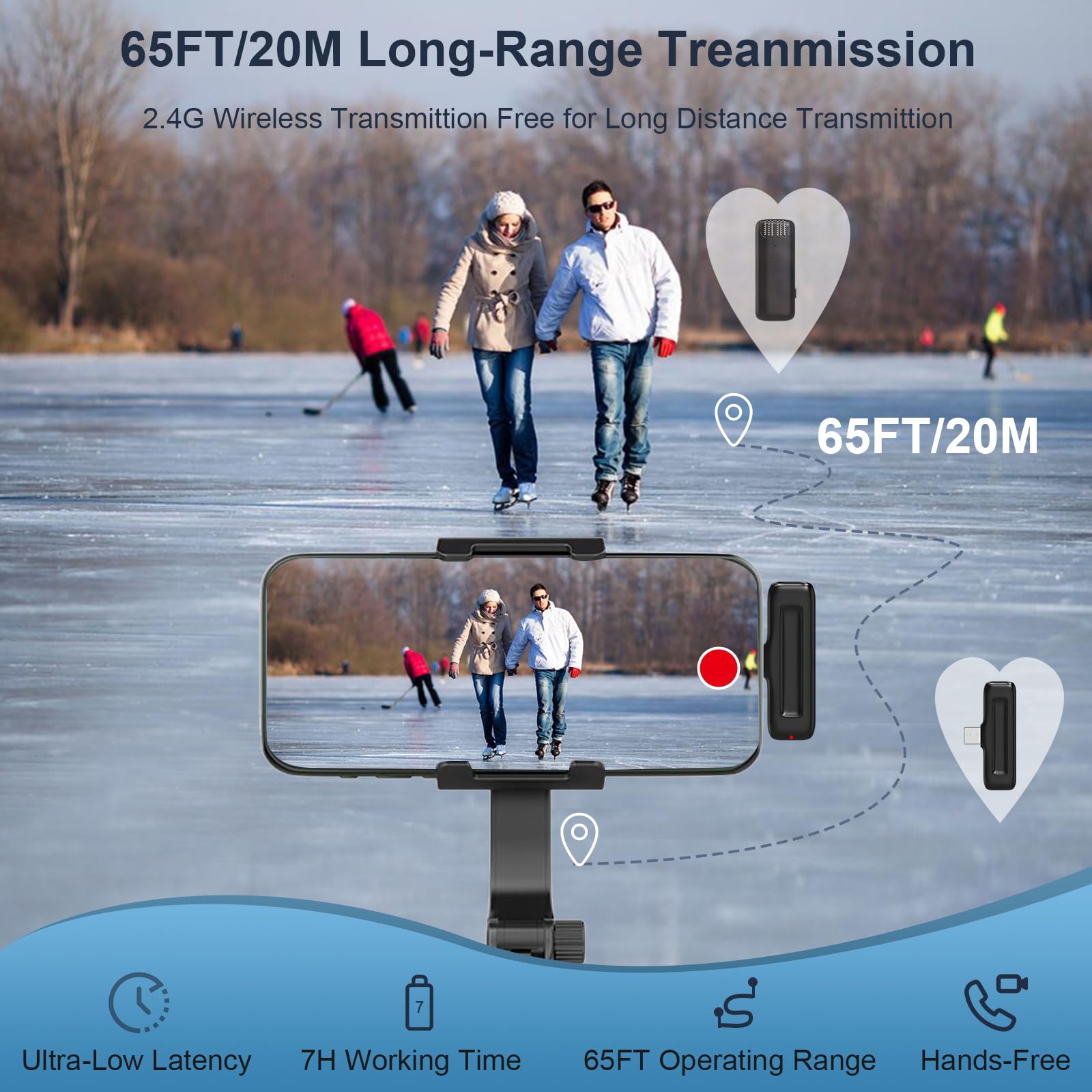 OSA Microfono wireless per telefoni Android con custodia di ricarica di 15 ore, microfono per registrazione video con livello di cancellazione del rumore regolabile, microfono lavalier wireless con