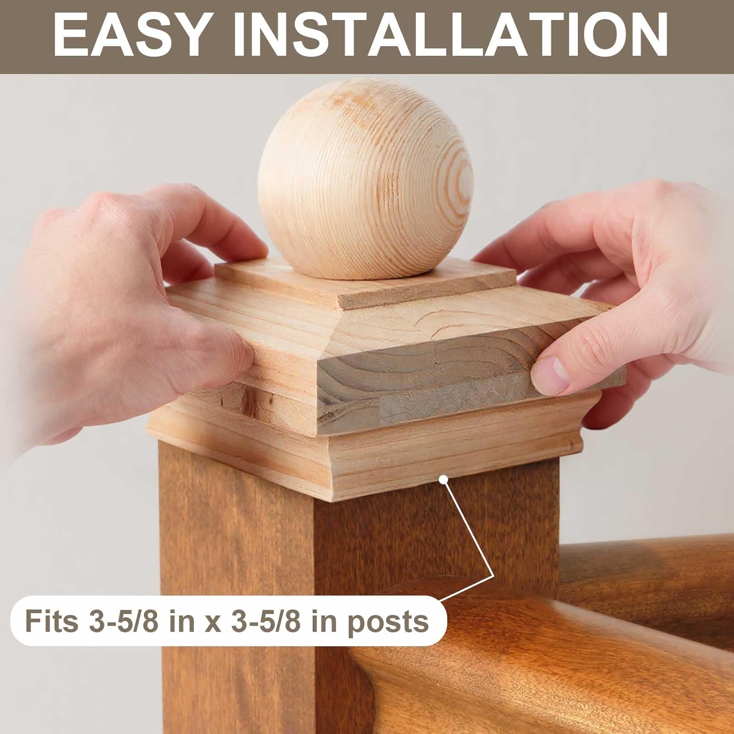 Hosuly 2 Pcs 4x4" (Actual 3 x 5/8) Fence Wood Post Cap Cedar Ball Finial Newel Post Caps for Outdoor Wooden Fences Garden Mailboxes Decks (Classic Style)