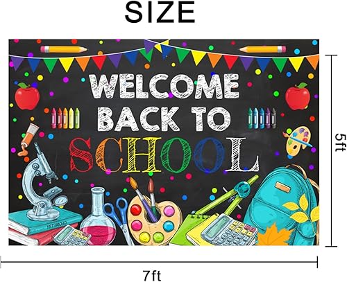 Miniatura 7 de Fondo colorido de bienvenida de regreso a la escuela, 7 x 5 pies, para profesores, estudiantes, enseñanza en línea, fondo de vinilo para el primer