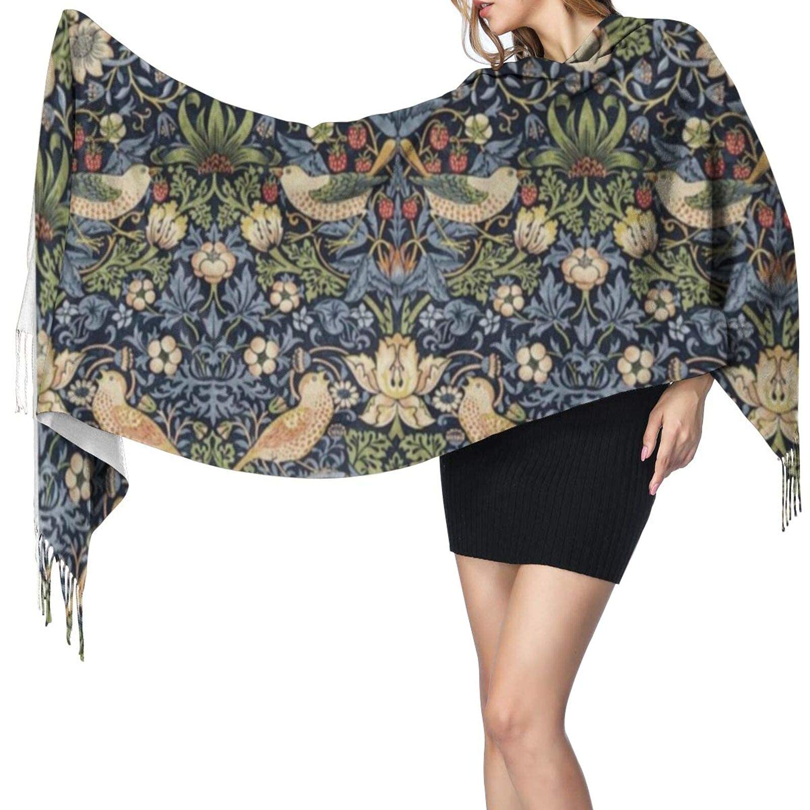 ODHHGDF William Morris Strawberry Thief Womens Warm Long Shawl Wraps Large Scarves Cashmere Feel Long Shawl Scarf