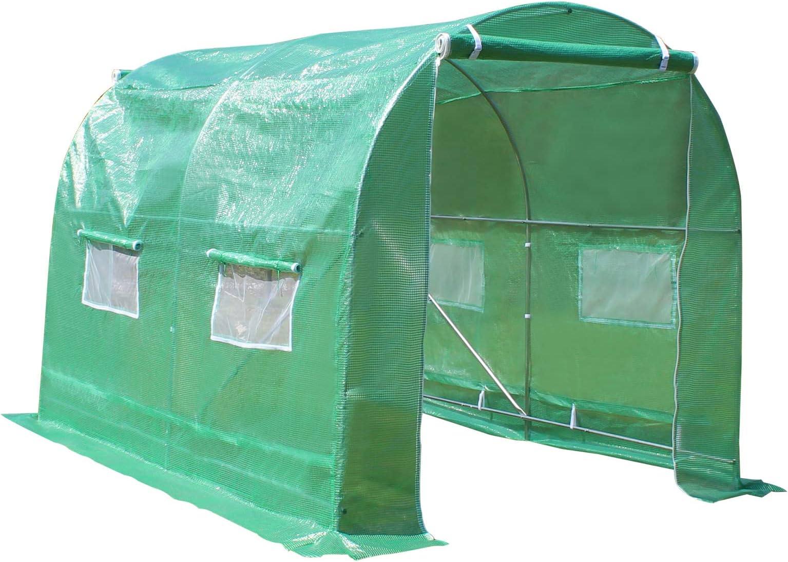 Polytunnel Greenhouse 3M X 2M Garden Polytunnel Cover Fully Steel Tube Steel Frame, Walk In Greenhouse Polytunnel Garden 6 m² Area 2M Height 4 Windows 2 Doors 2 Sections with Durable PE Cover