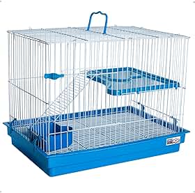 Gaiola Grande 2 Andares para Coelho e Roedores com Escada Metal, azul 55x38x43cm, Inclui Comedouro, Bebedouro e Plataforma