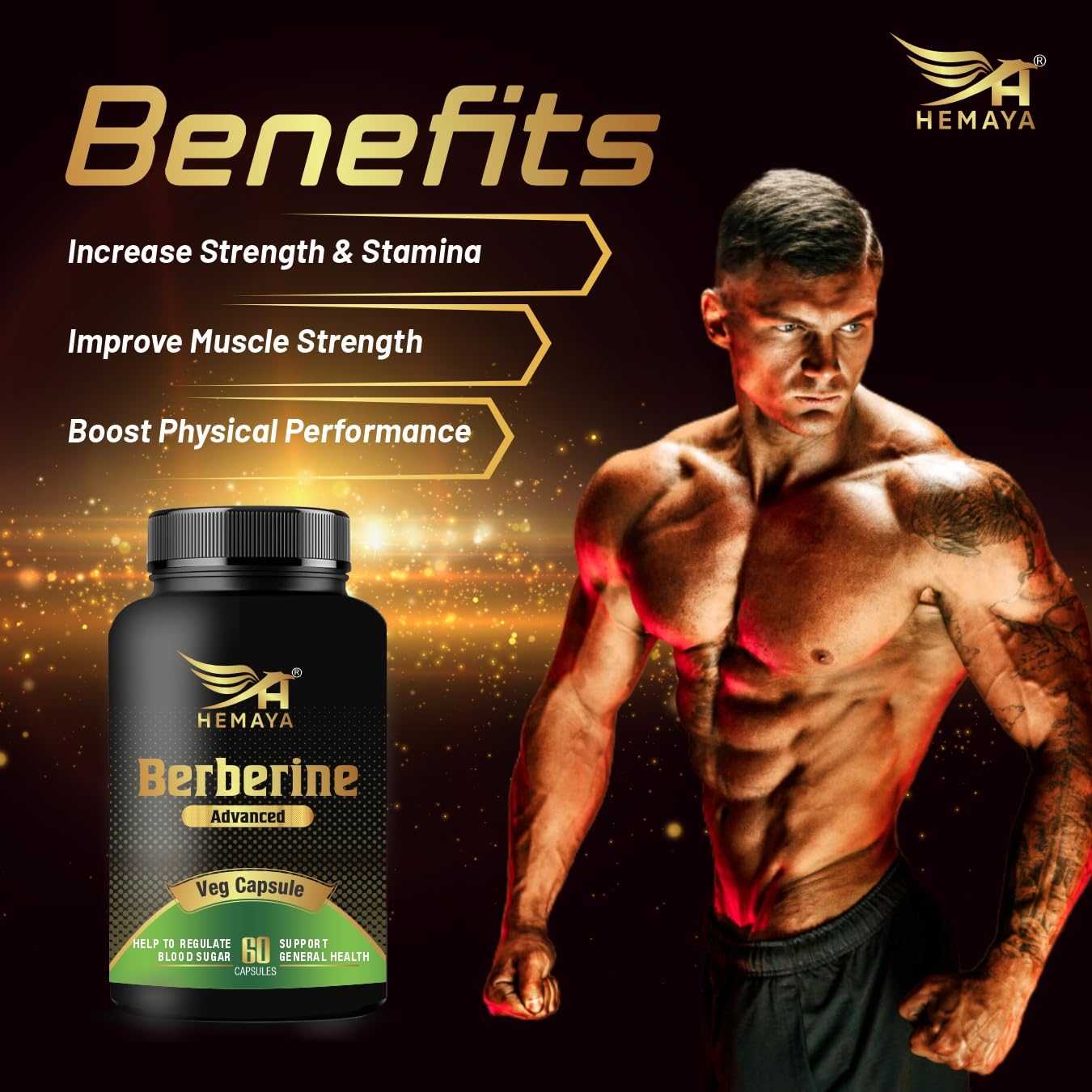 HEMAYA Berberine Supplement HCL 95% Highly Purified - 500MG Per Serving Veggie Capsules | With Piperine & Cinnamon | For Optimal Health- 60 Capsule (Pack of 1) HEMAYA Berberine Supplement HCL 95% Highly Purified - 500MG Per Serving Veggie Capsules | With Piperine & Cinnamon | For Optimal Health- 60 Capsule (Pack of 1)