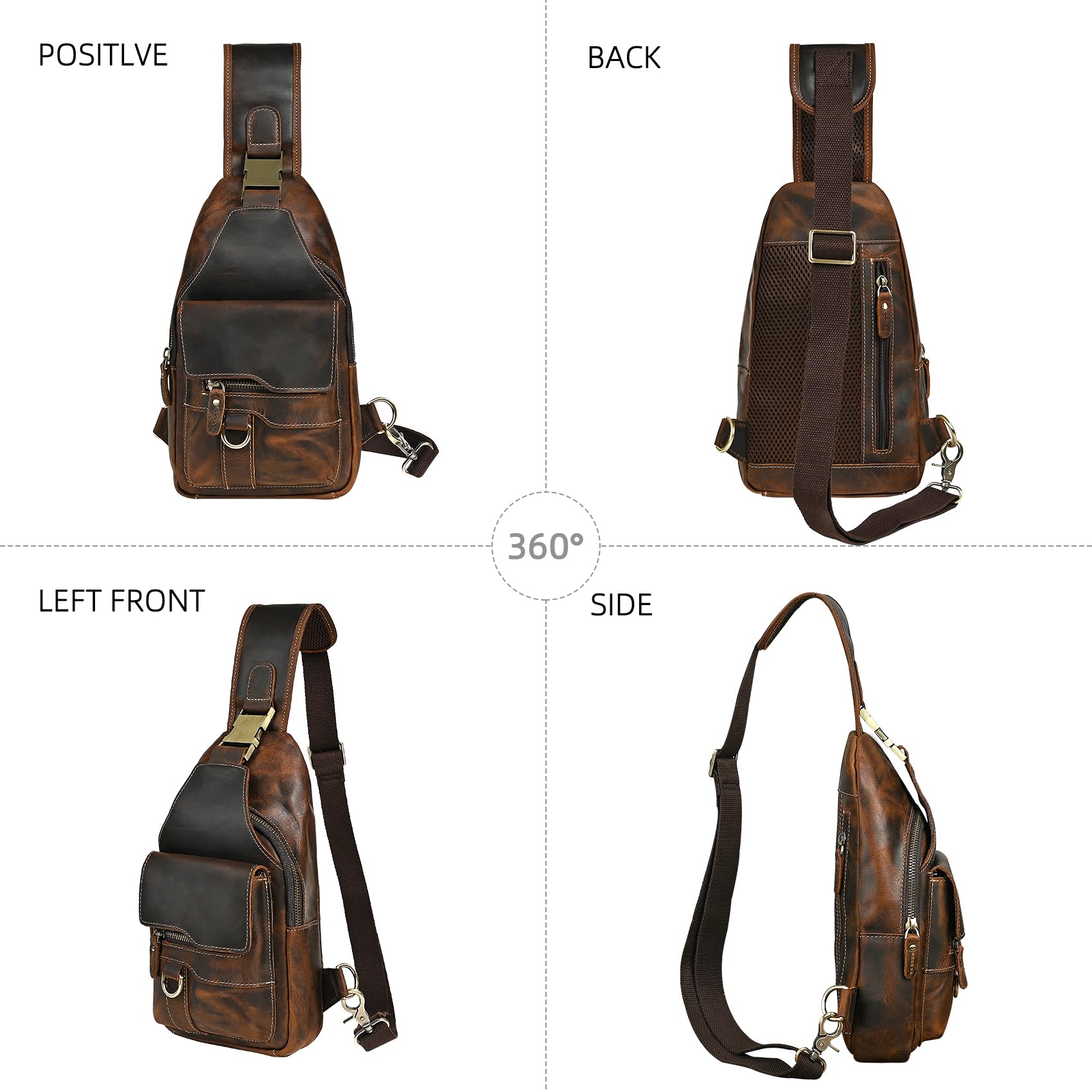Gruby szalony koń skórzana trójkątna torba na ramię crossbody torba podróżna na jedno ramię plecak na co dzień dla mężczyzn mężczyzn 3028, 100% prawdziwa skóra-8013 kawa, m