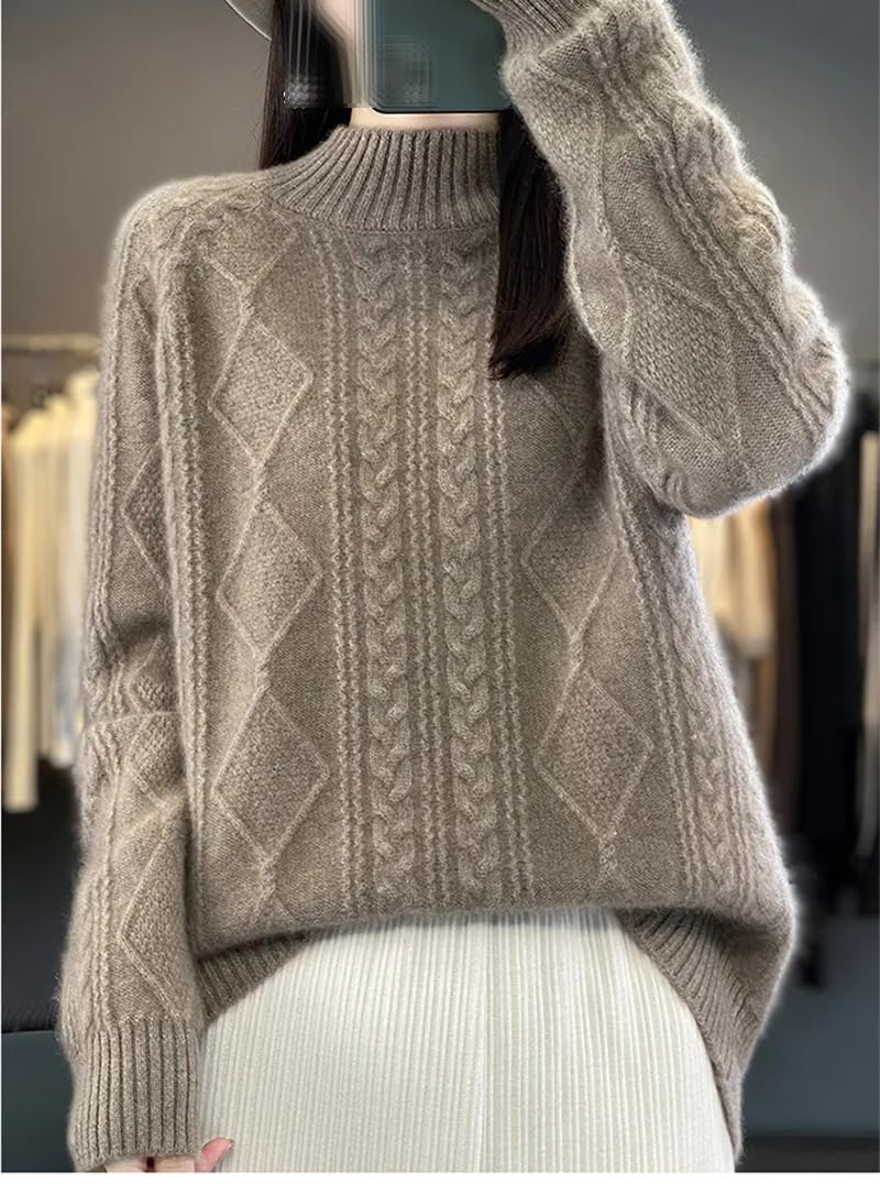 Dninmim Maglione da donna a collo alto addensato allentato autunno inverno pullover camicia