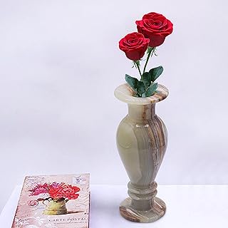 ApexGlobal Carved Marble Vase. Handcrafted Grey/Green Table Flower Vase. 20 cm x 8 cm. Unique Gift Idea. Home Décor