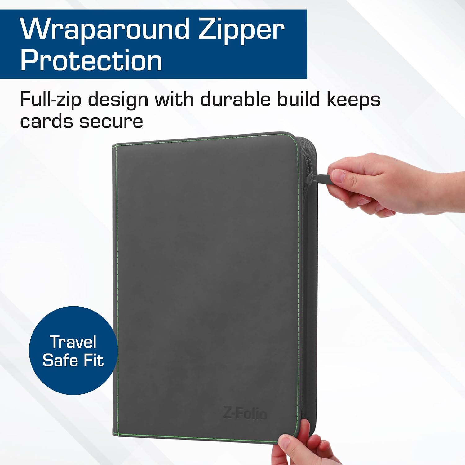 BCW Z-Folio 9-Pocket LX Album - Grey | Secure Zipper Card Organizer | Premium Leatherette Card Collection Binder | Trading Card Binder for Pokemon, MTG, Sport Cards and More