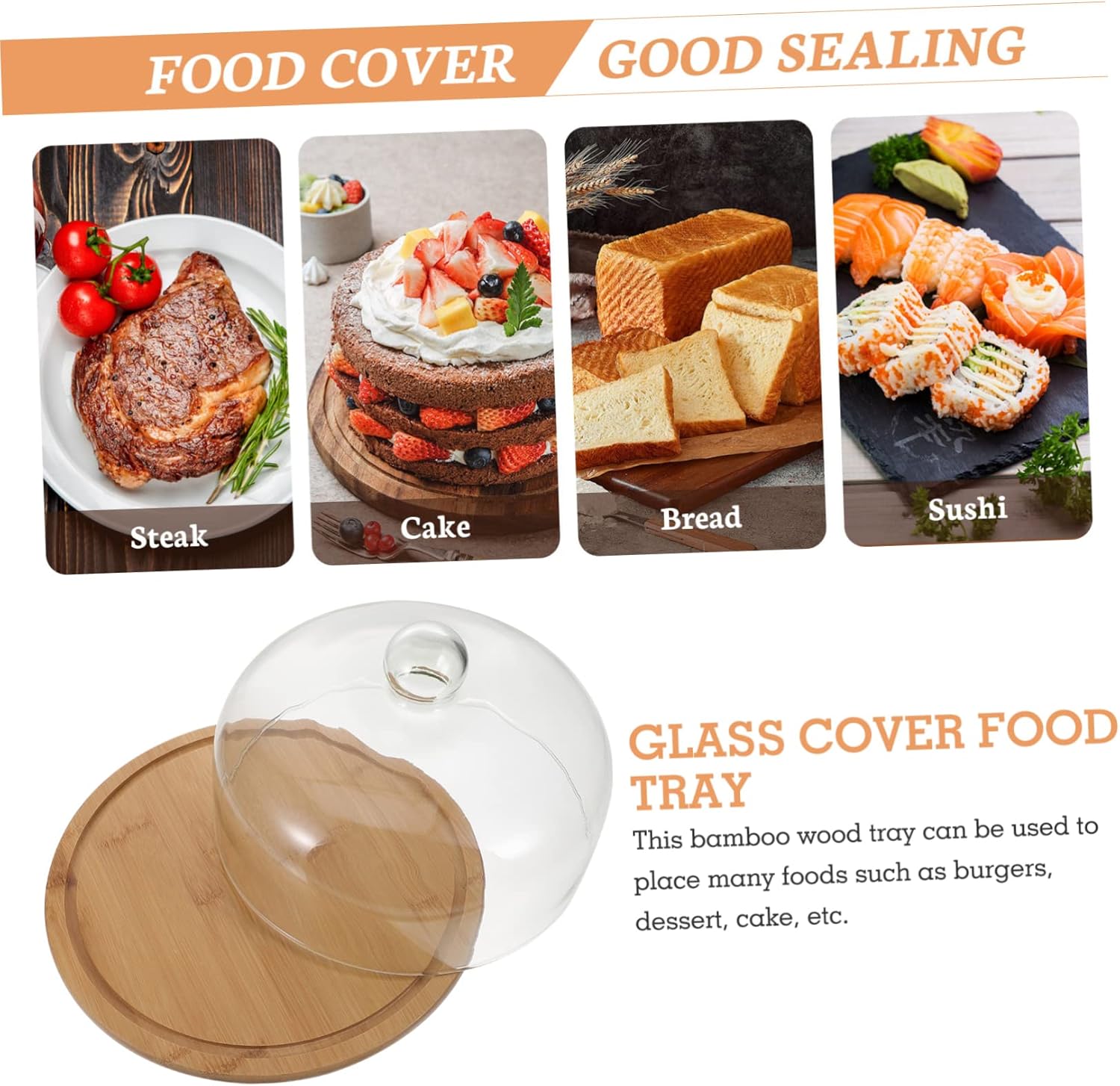 1Set Transparent Glass Cake Cover with Tray Food Cover for Cake Pastry Bread for Keeping Food Clean and Protected
